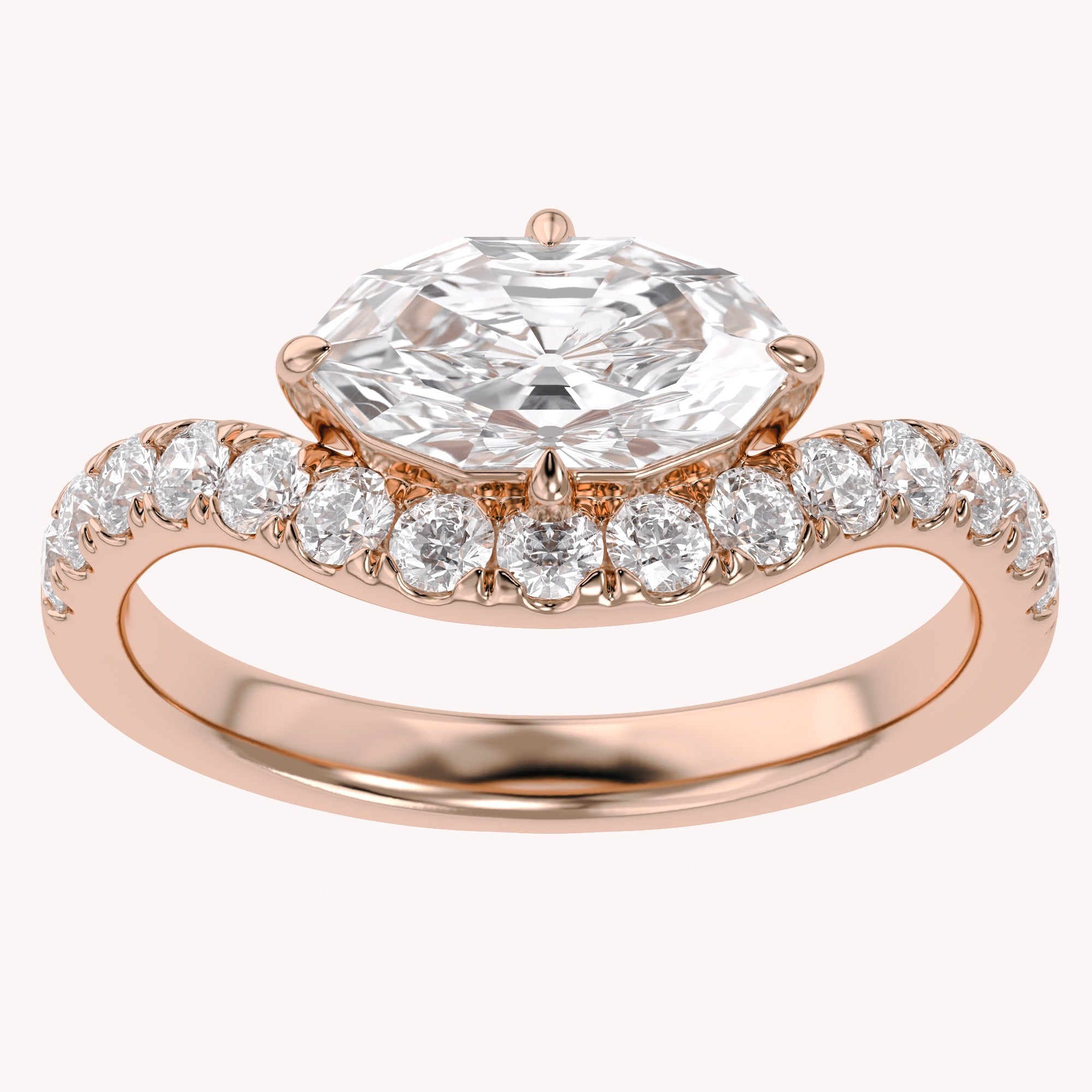 Marquise and Round Shape White Cubic Zirconia Engagement Rings