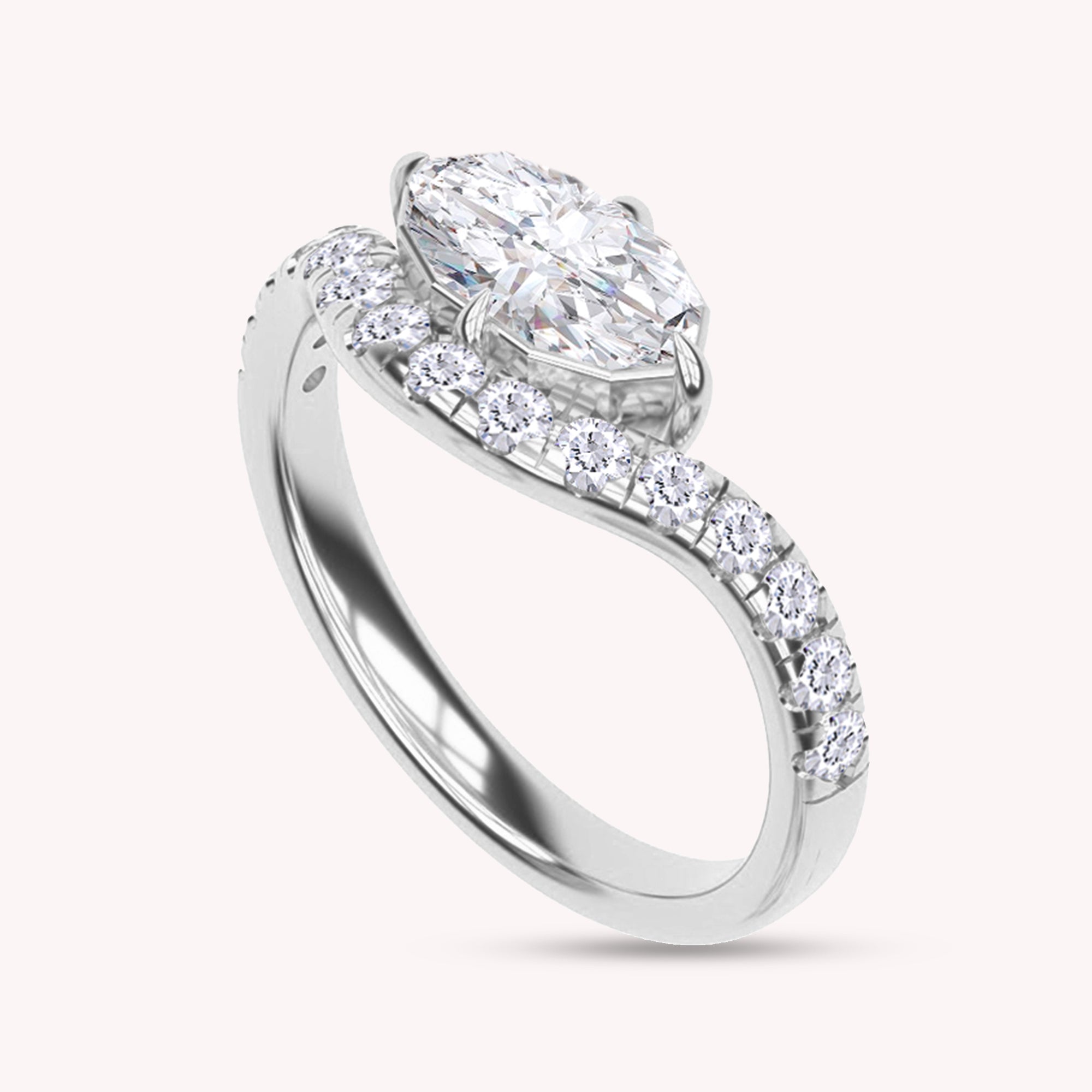 Marquise and Round Shape White Cubic Zirconia Engagement Rings
