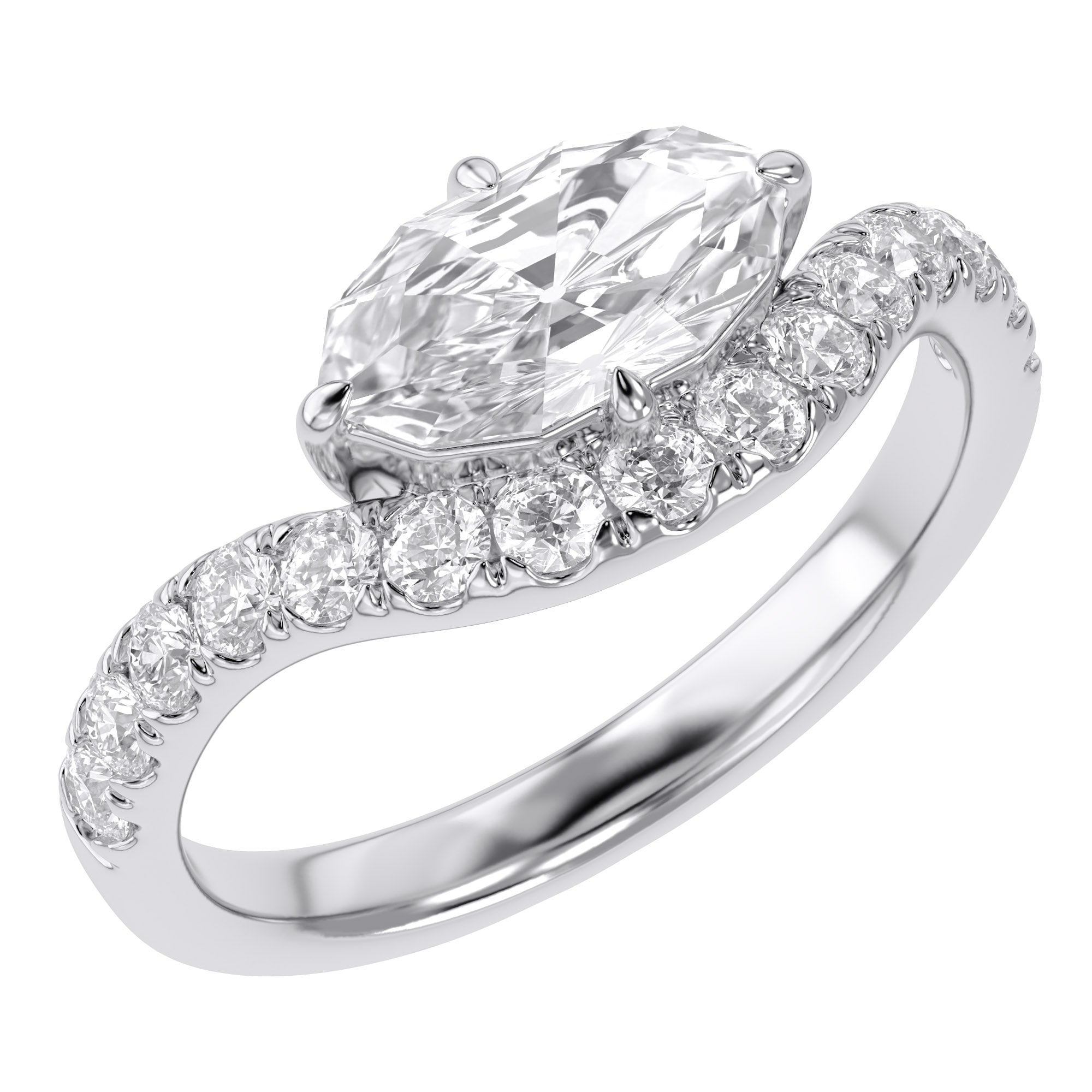 Marquise and Round Shape 1.52 Carat Lab Created Moissanite Engagement Rings