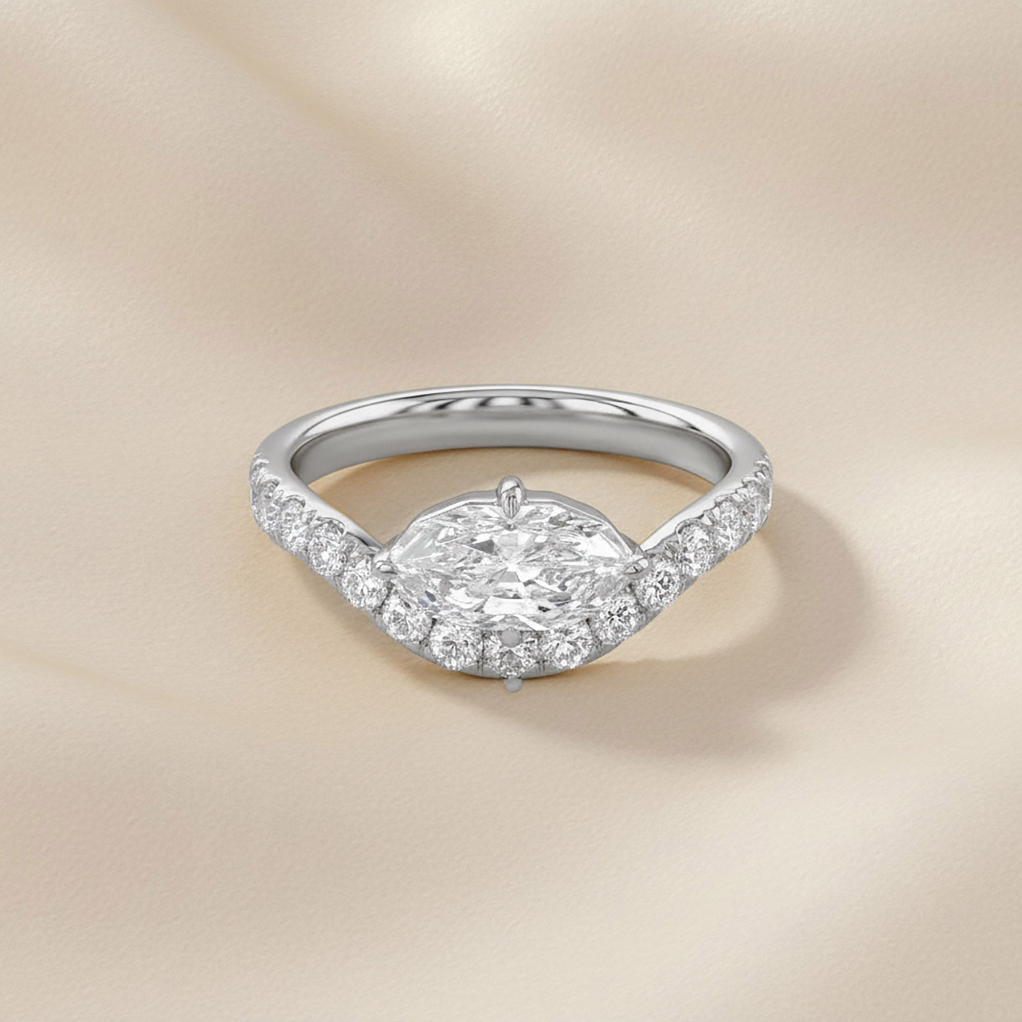 Marquise and Round Shape White Cubic Zirconia Engagement Rings