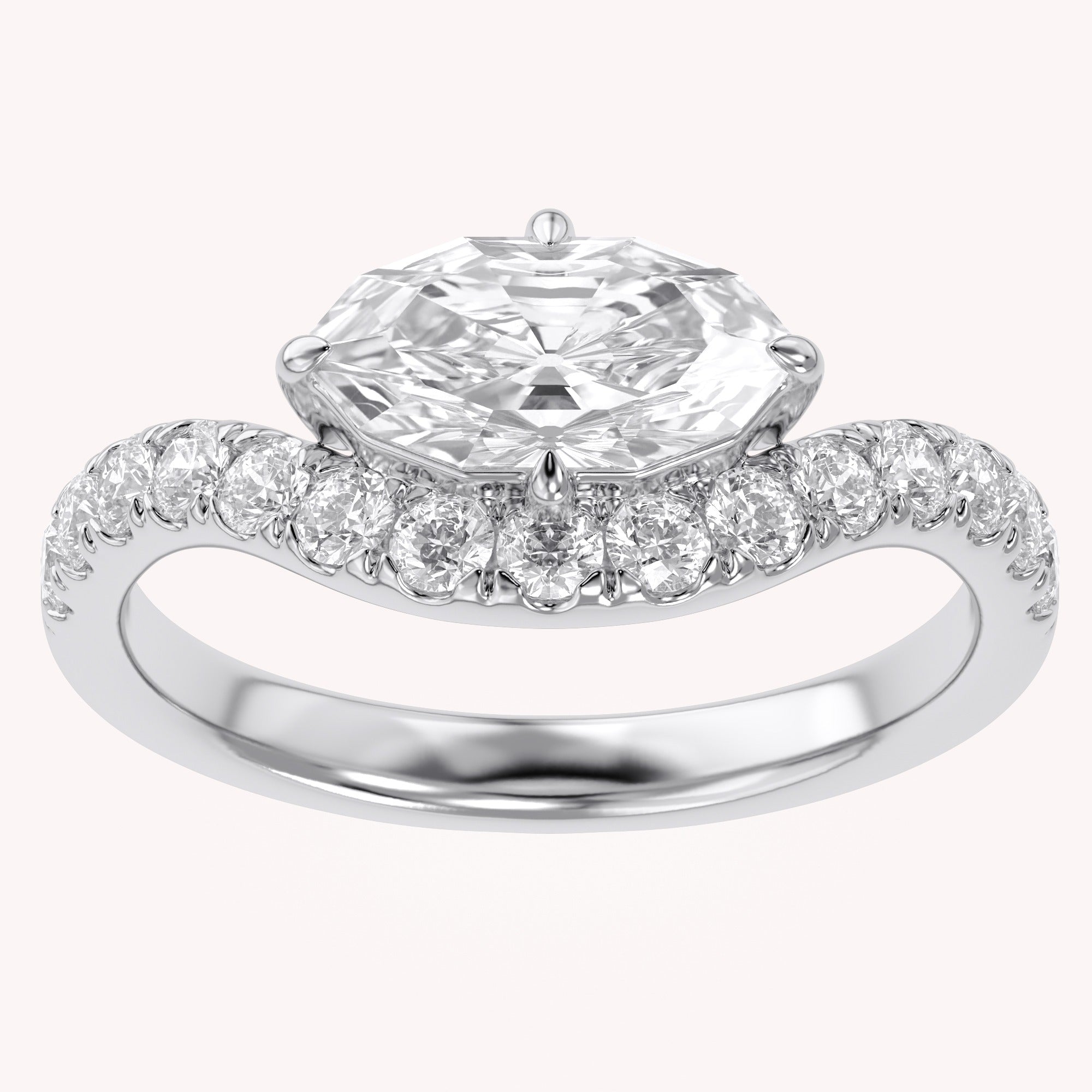 Marquise and Round Shape 1.52 Carat Lab Created Moissanite Engagement Rings