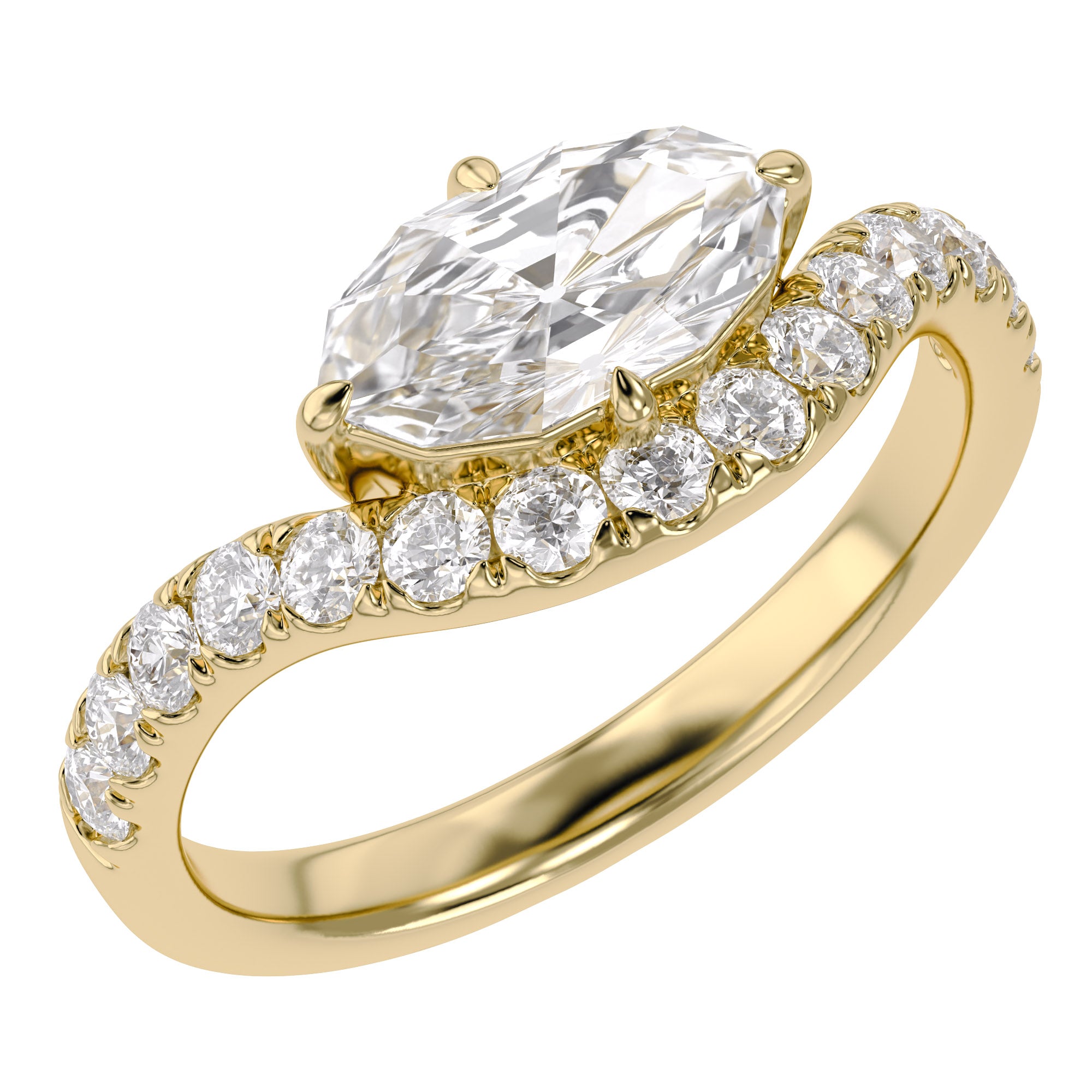 Marquise and Round Shape 1.52 Carat Lab Grown Diamond Engagement Rings