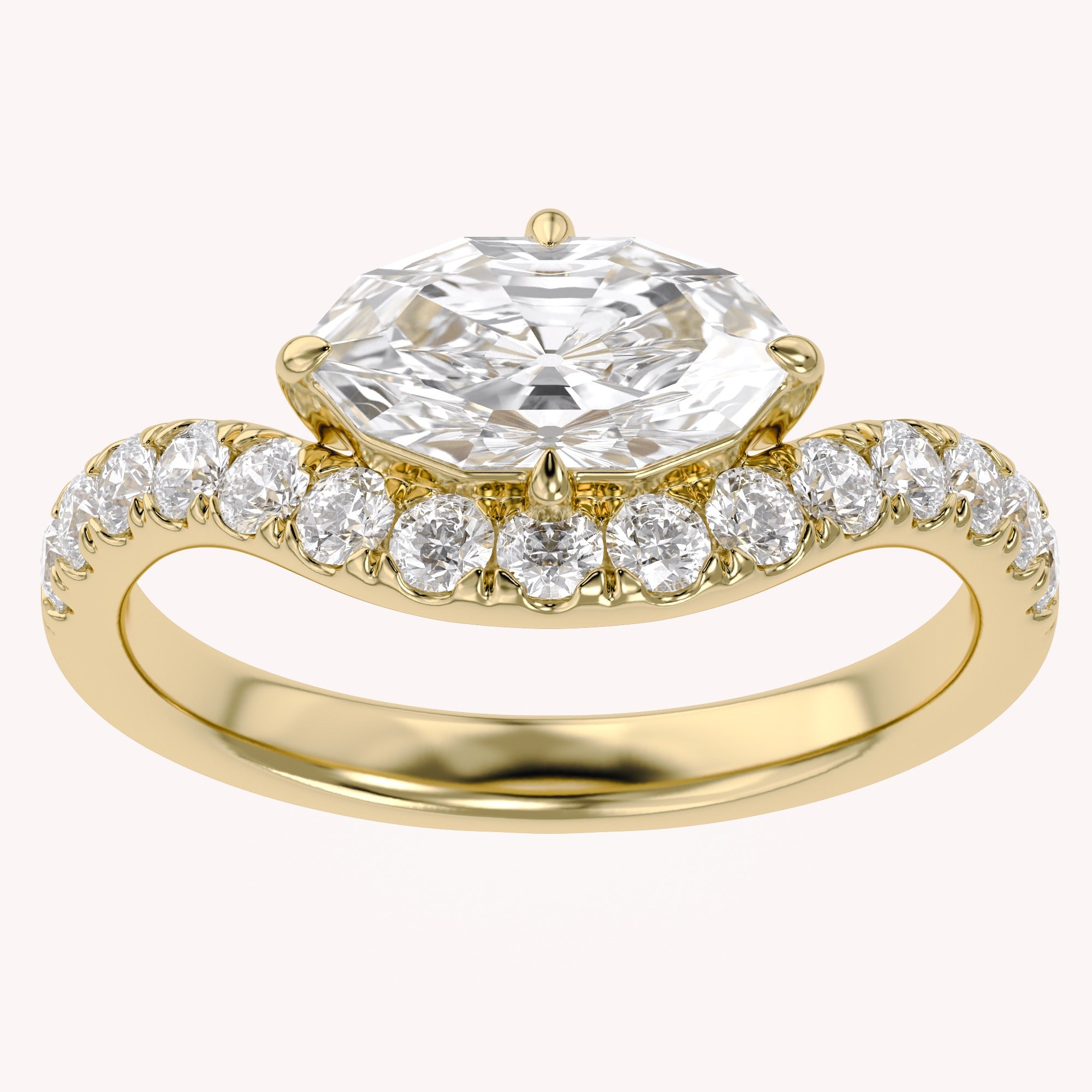 Marquise and Round Shape White Cubic Zirconia Engagement Rings