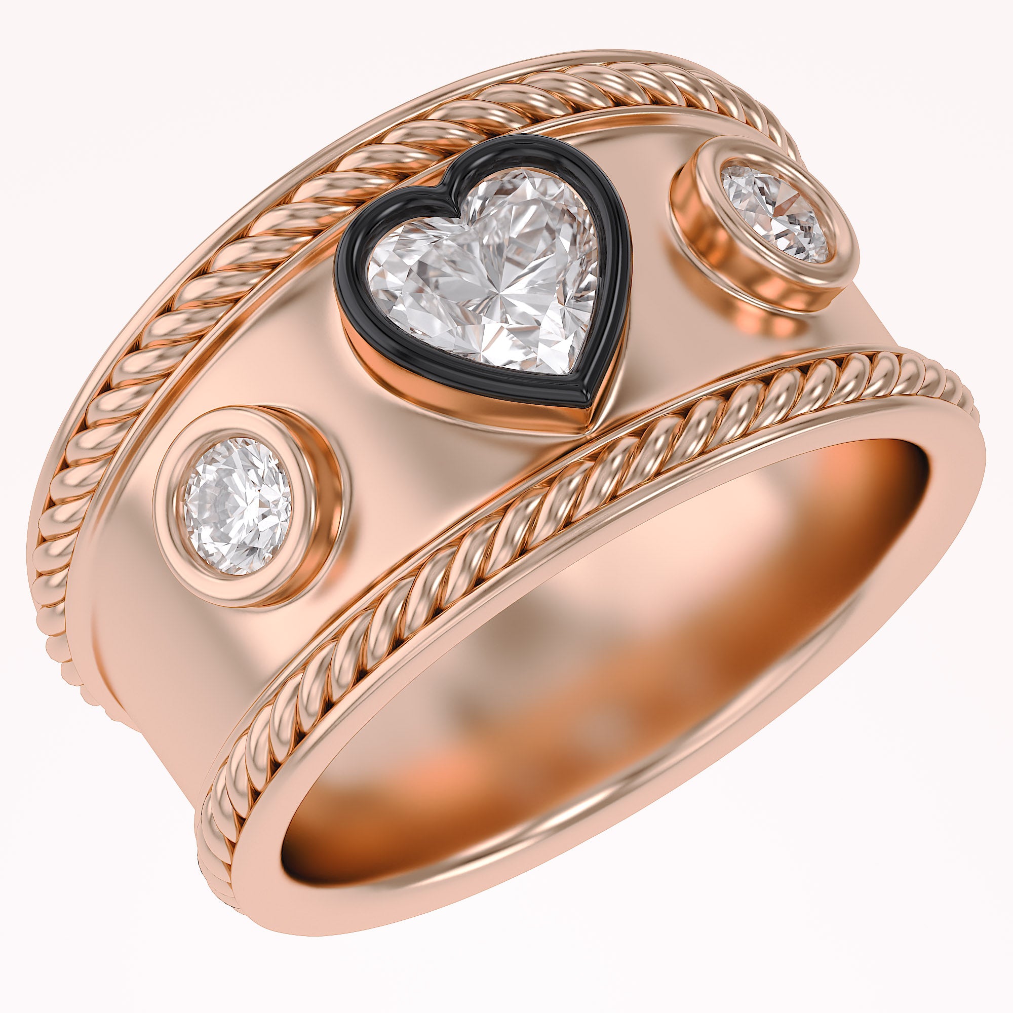 0.80 CT Heart Shape Lab Grown Diamond Vintage Cigar Band Ring