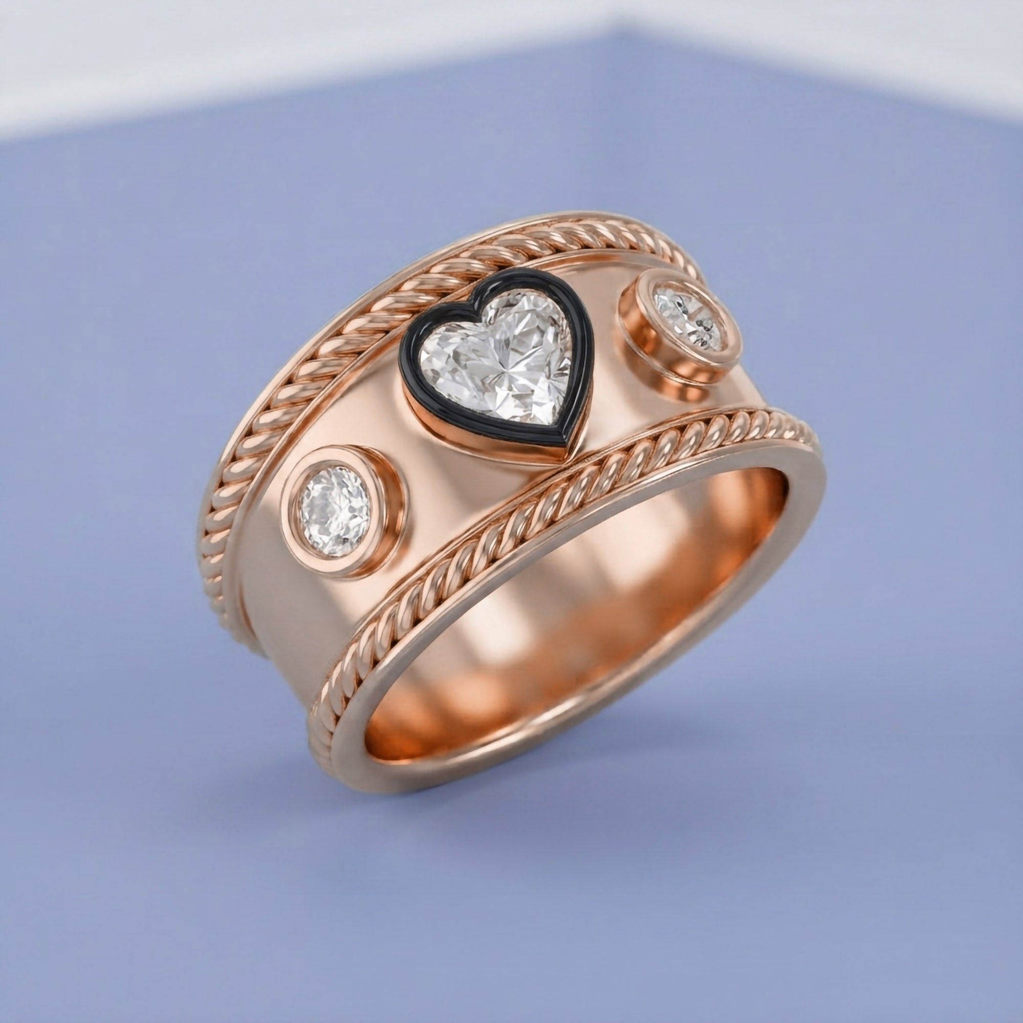 0.80 CT Heart Shape Lab Grown Diamond Vintage Cigar Band Ring