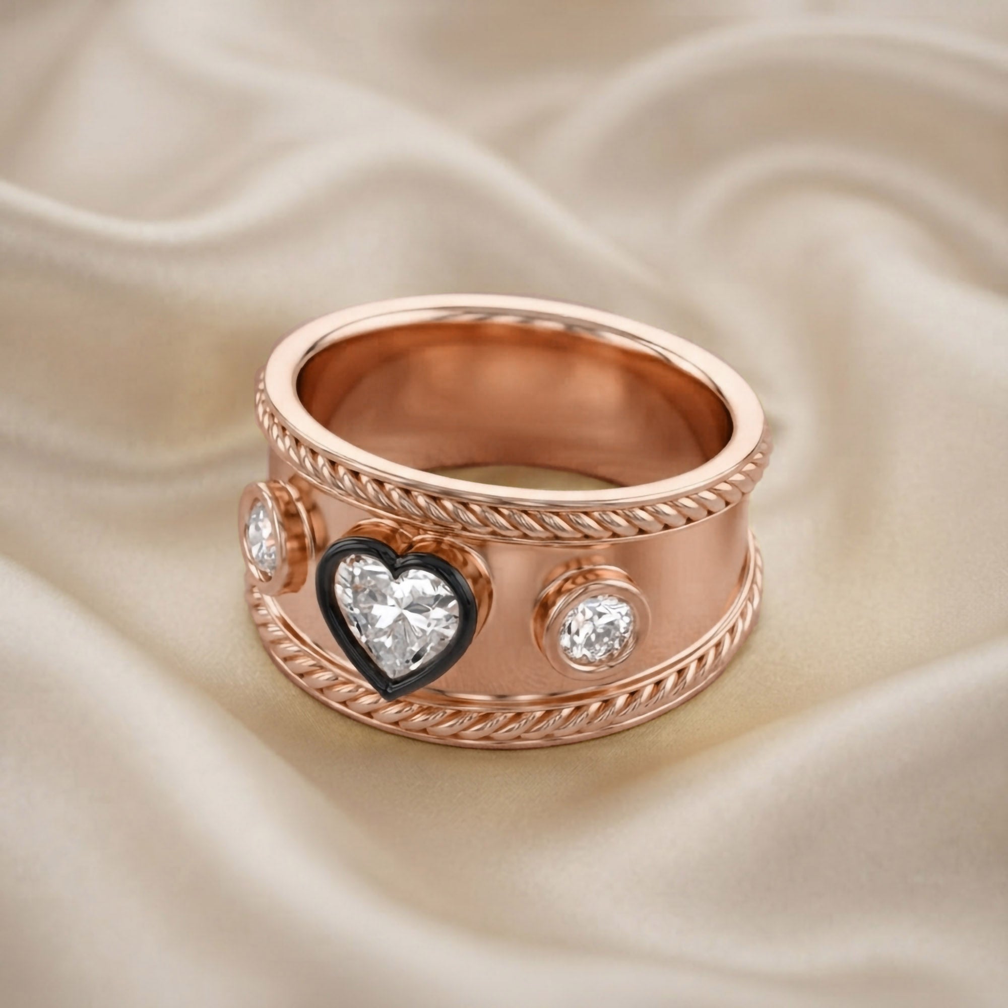 0.80 CT Heart Shape Lab Grown Diamond Vintage Cigar Band Ring
