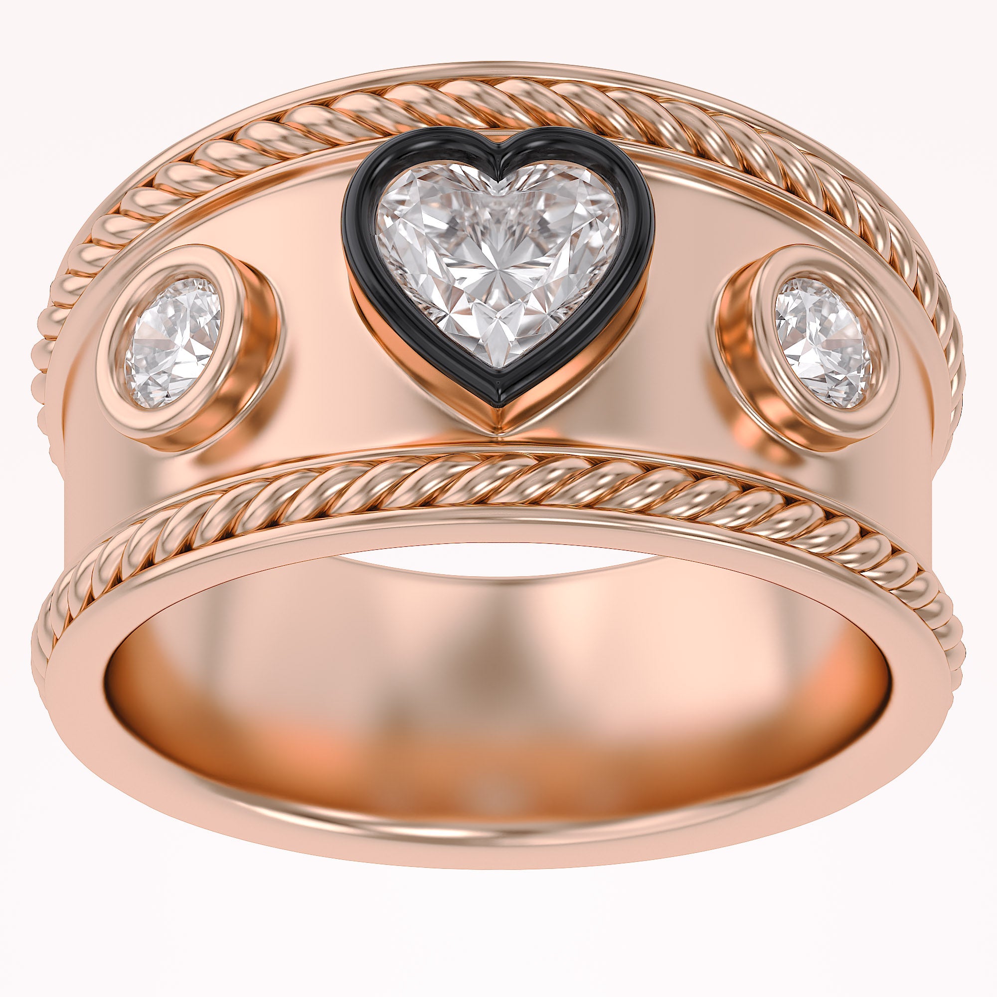 0.80 CT Heart Shape Lab Grown Diamond Vintage Cigar Band Ring