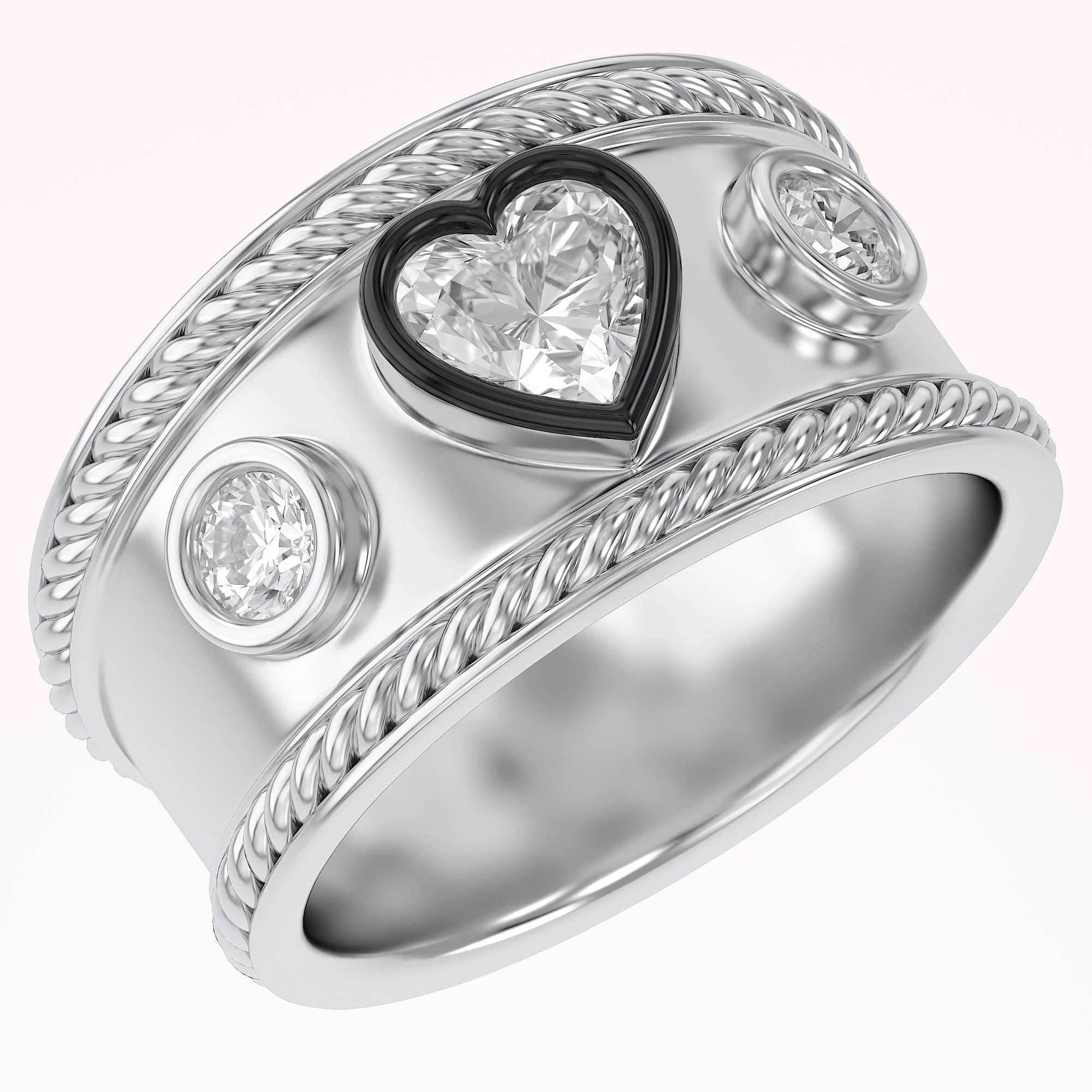0.80 CT Heart Shape Lab Grown Diamond Vintage Cigar Band Ring
