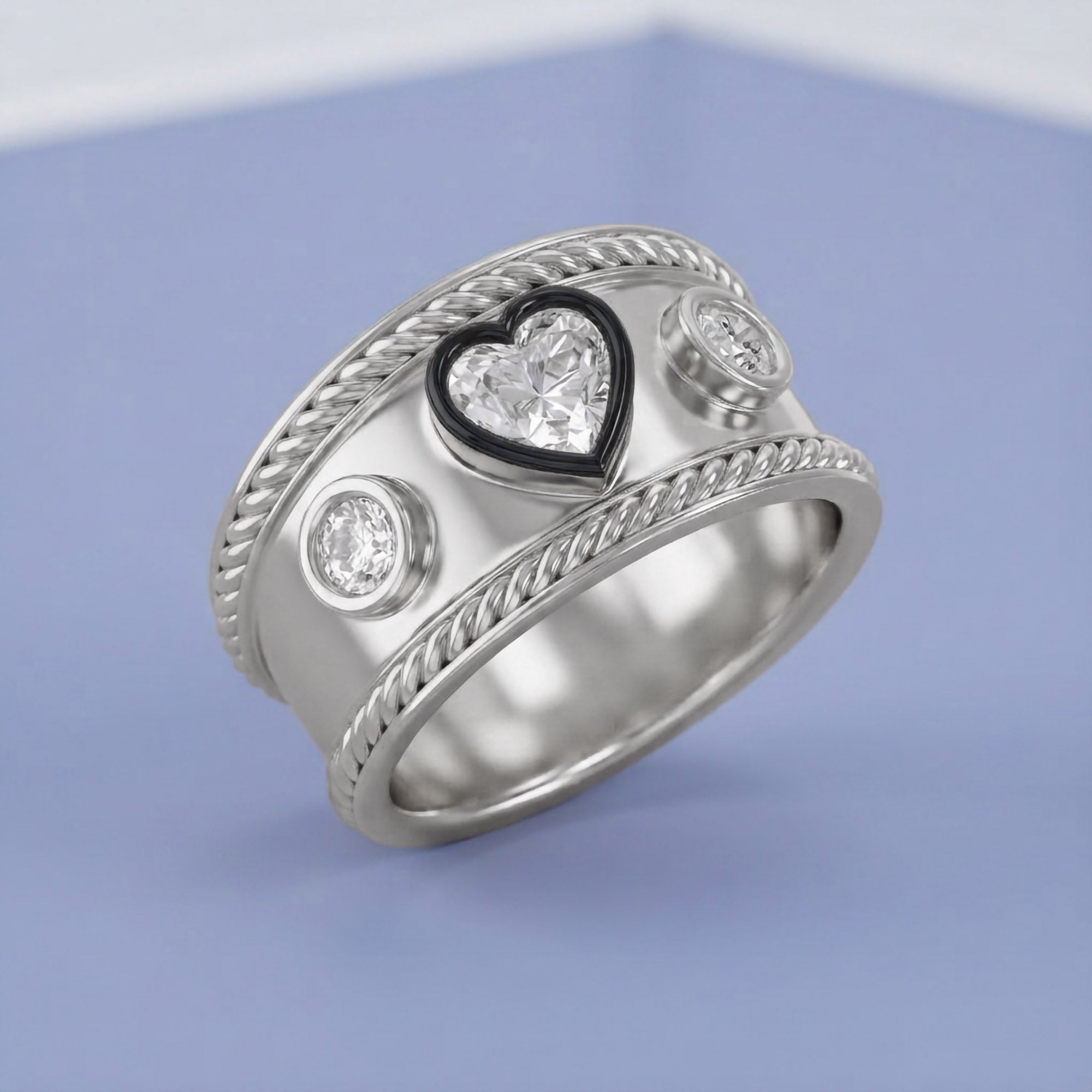 0.80 CT Heart Shape Lab Grown Diamond Vintage Cigar Band Ring