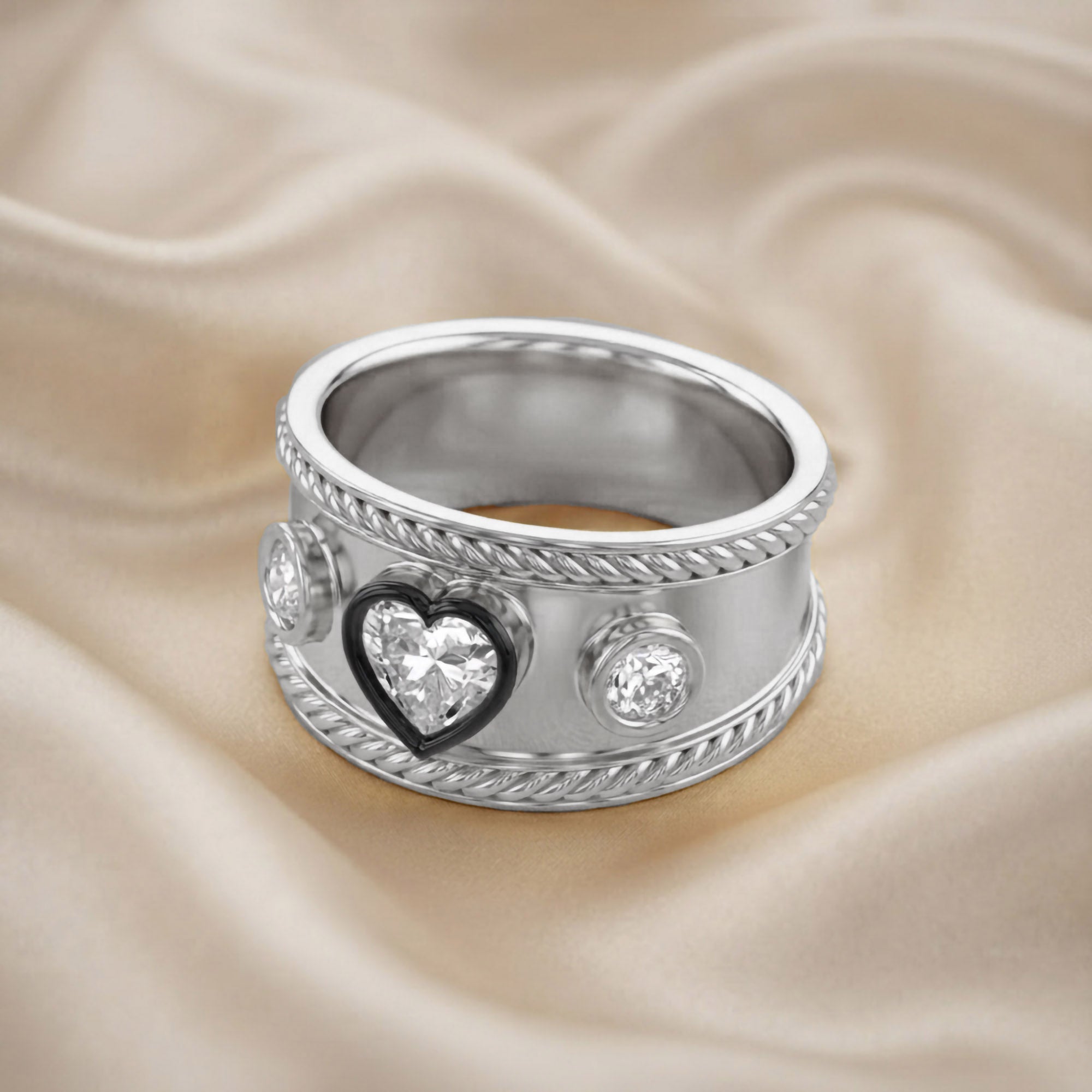 0.80 CT Heart Shape Lab Grown Diamond Vintage Cigar Band Ring