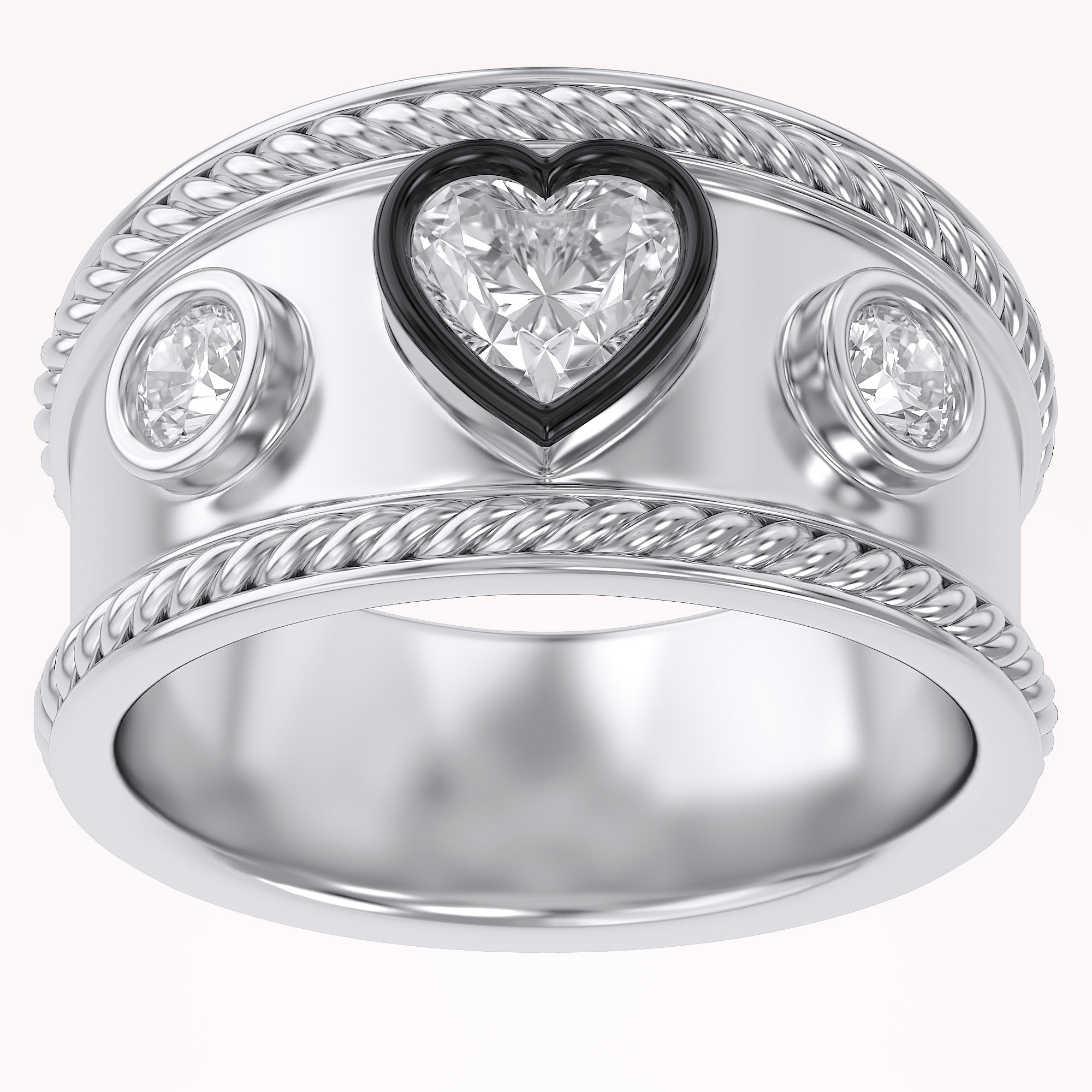0.80 CT Heart Shape Lab Grown Diamond Vintage Cigar Band Ring