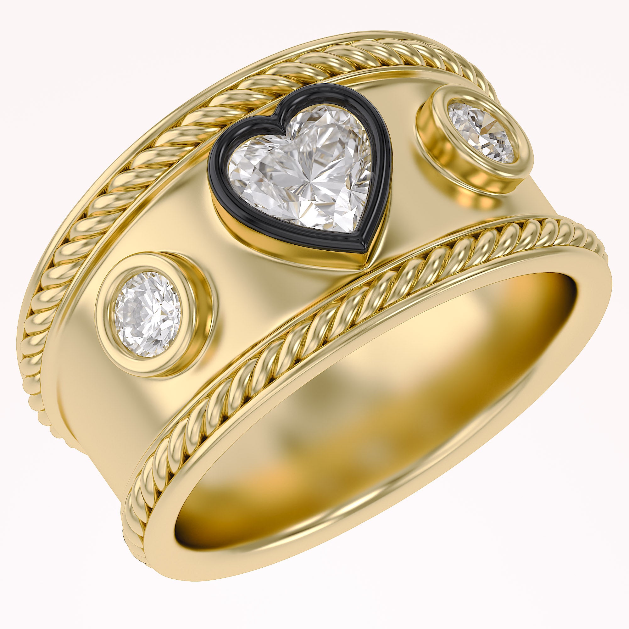 0.80 CT Heart Shape Lab Grown Diamond Vintage Cigar Band Ring