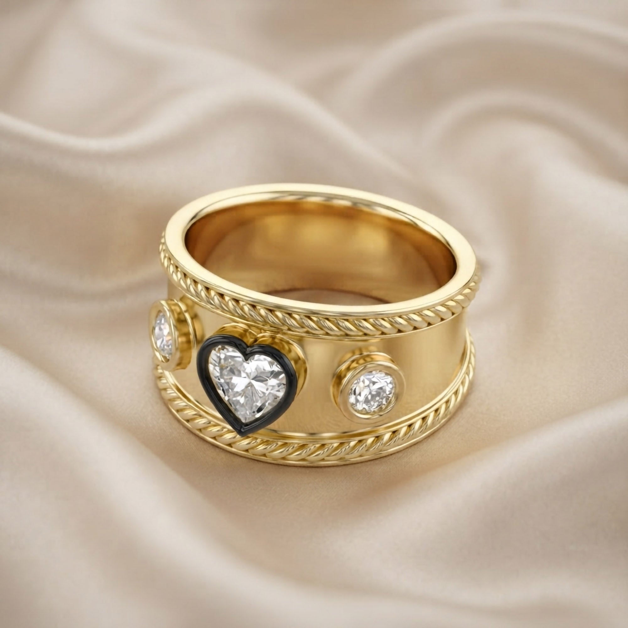0.80 CT Heart Shape Lab Grown Diamond Vintage Cigar Band Ring
