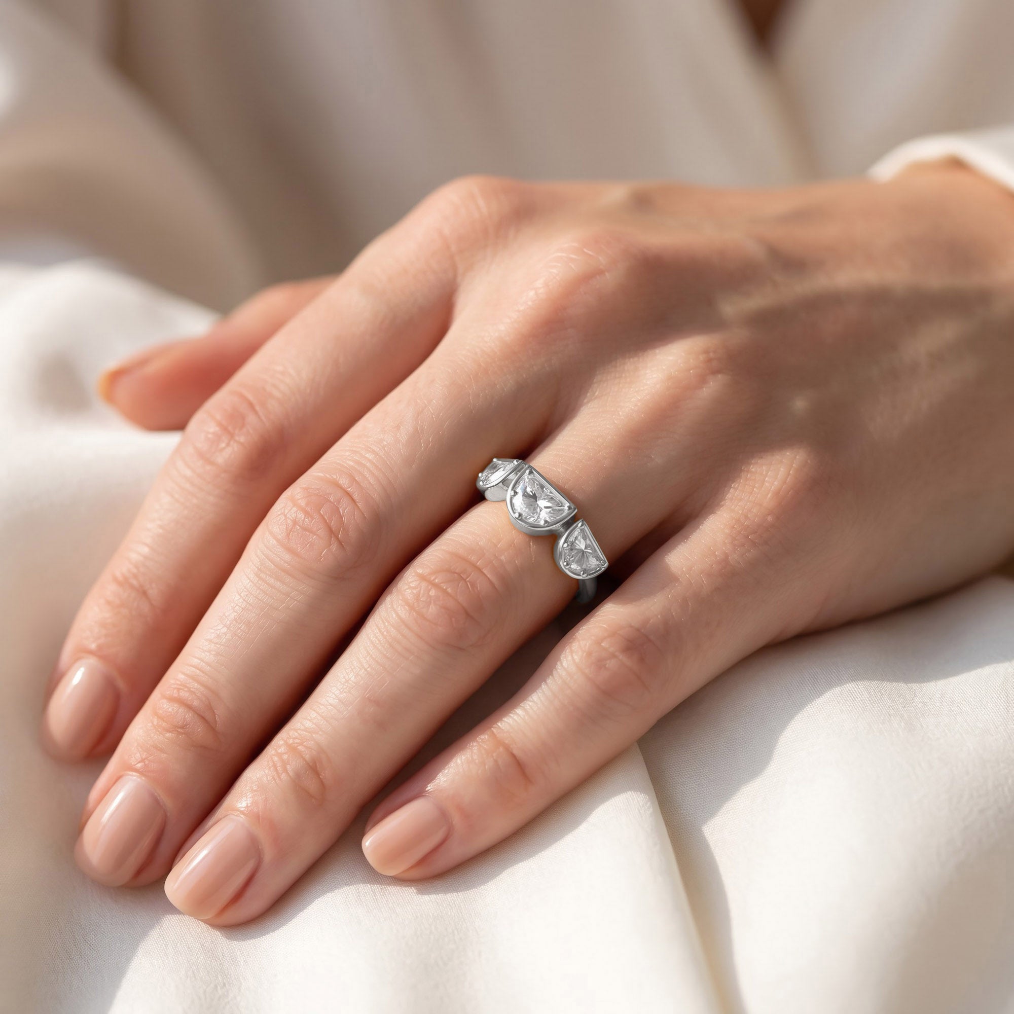 2.15 CT Fancy Cut Lab Grown Diamond Three-Stone Engagement Ring