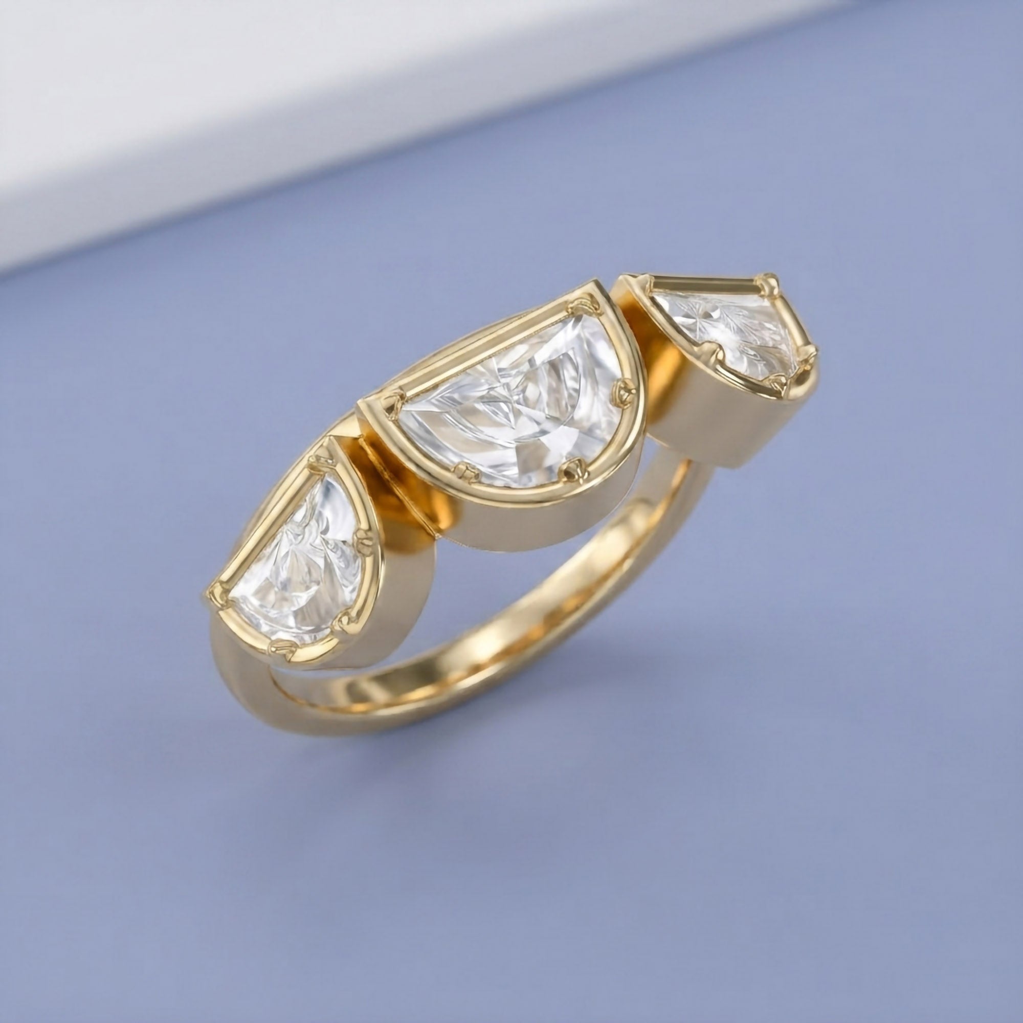 2.15 CT Fancy Cut Lab Grown Diamond Three-Stone Engagement Ring