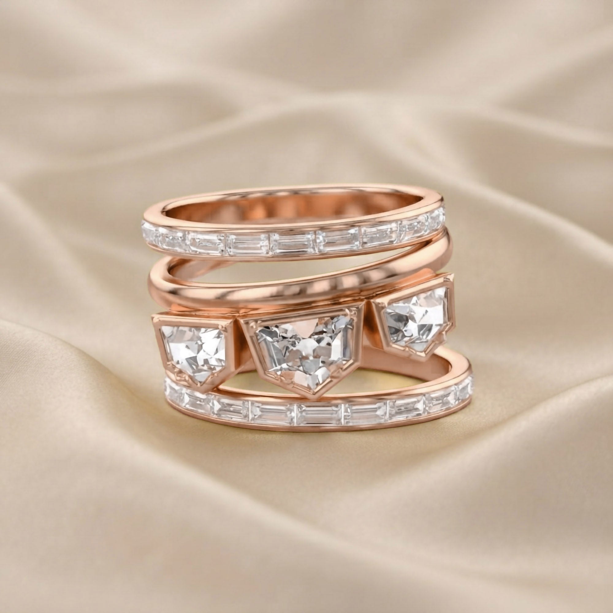 2.75 Carat Epaullete and Baguette Cut Lab Grown Diamond Oura Ring