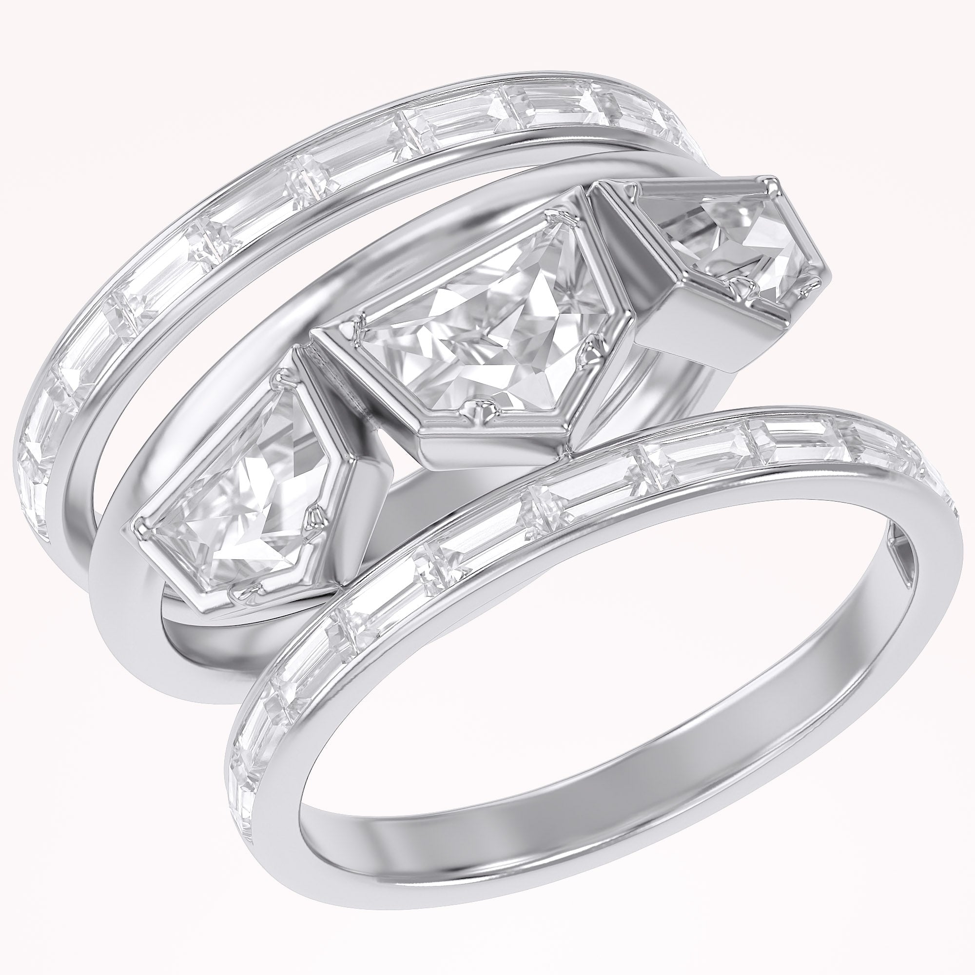 2.75 Carat Epaullete and Baguette Cut Lab Grown Diamond Oura Ring