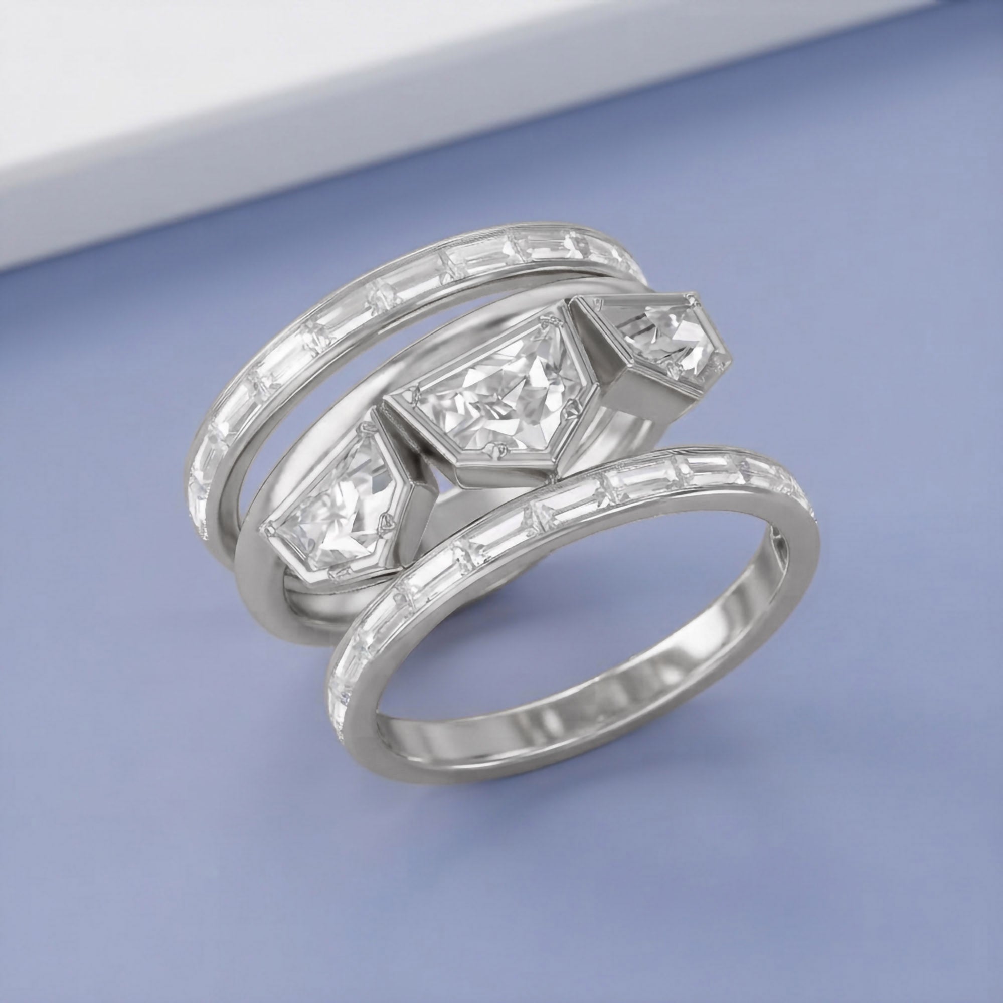 2.75 Carat Epaullete and Baguette Cut Lab Grown Diamond Oura Ring