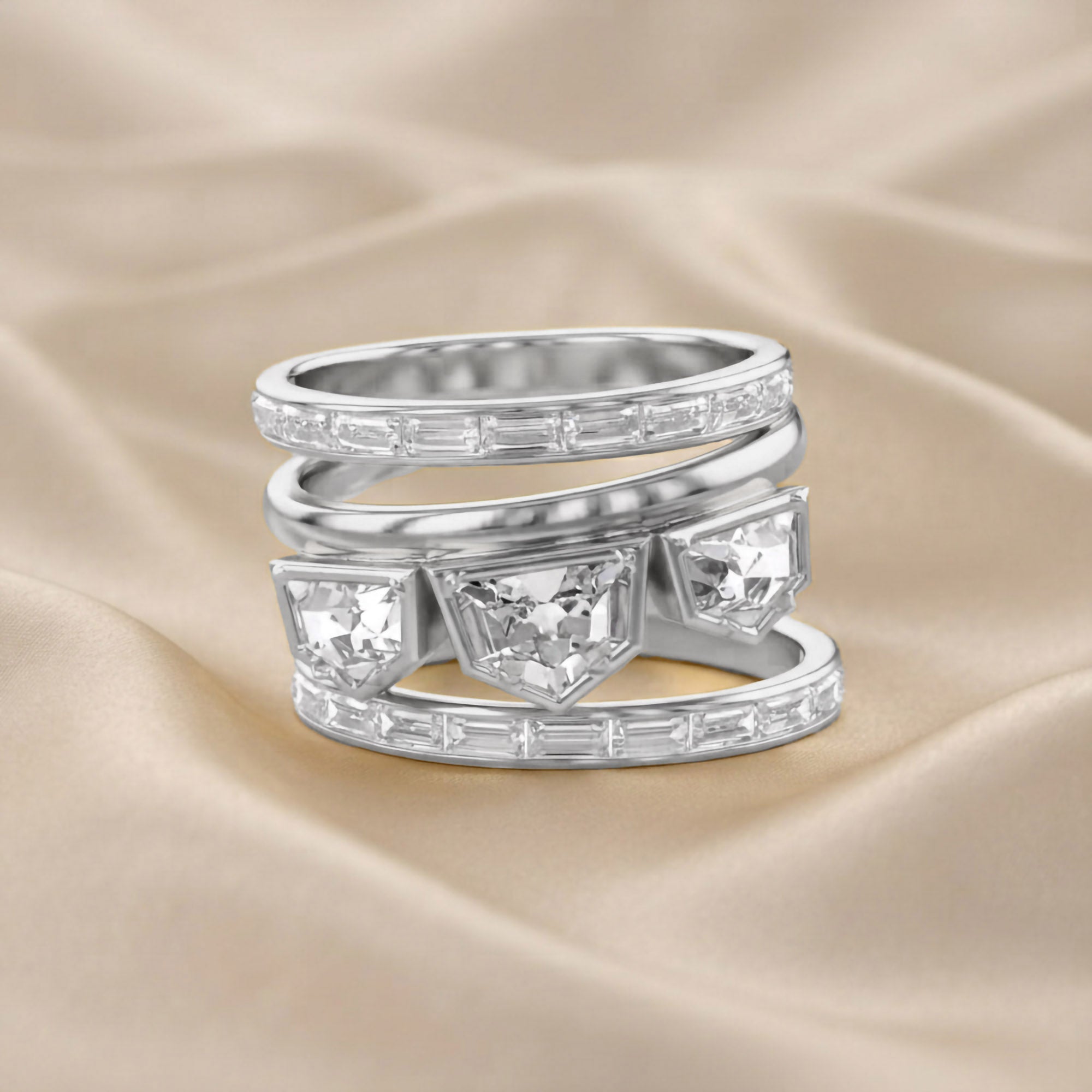 2.75 Carat Epaullete and Baguette Cut Lab Grown Diamond Oura Ring