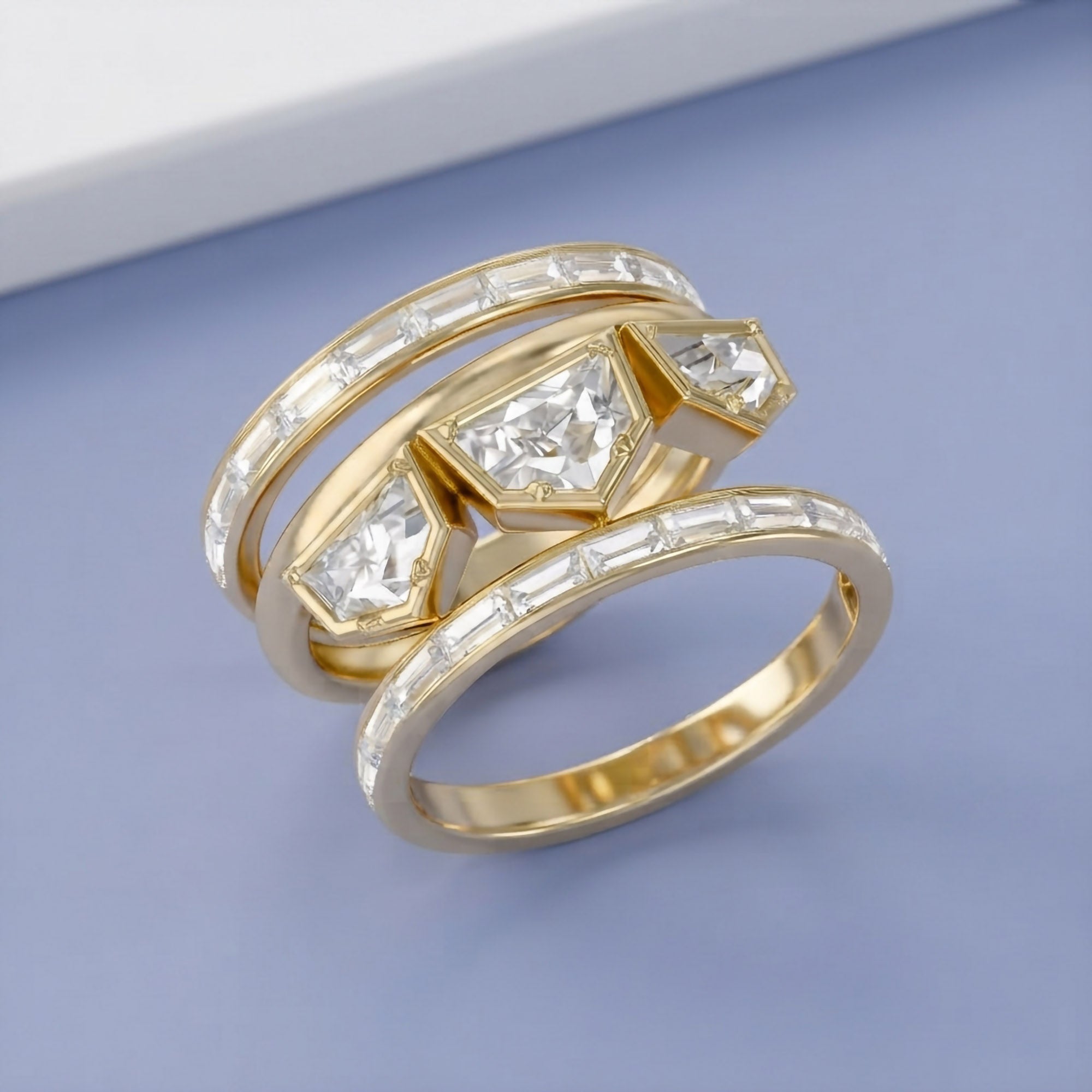 2.75 Carat Epaullete and Baguette Cut Lab Grown Diamond Oura Ring
