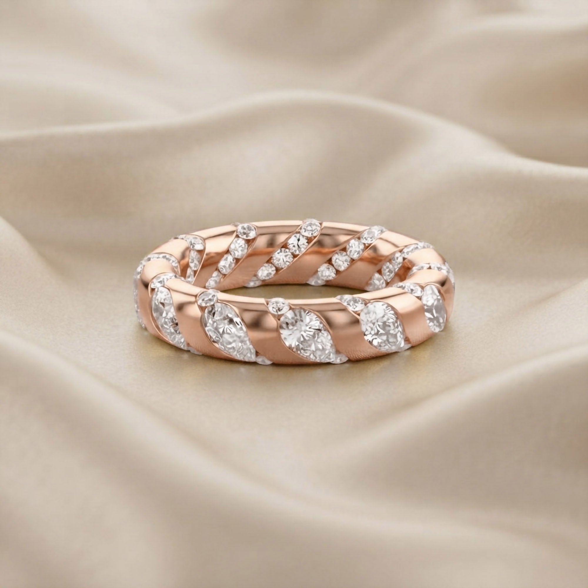 2.90CT Pear & Round Cut Lab Grown Diamond Interwoven Wedding band
