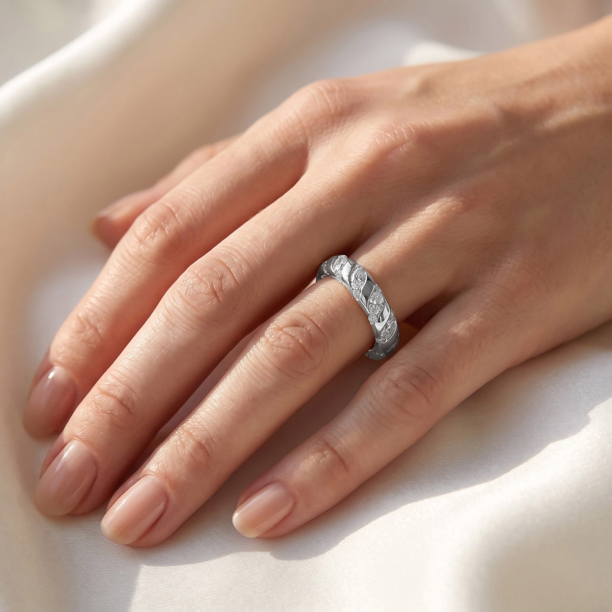 2.90CT Pear & Round Cut Lab Grown Diamond Interwoven Wedding band