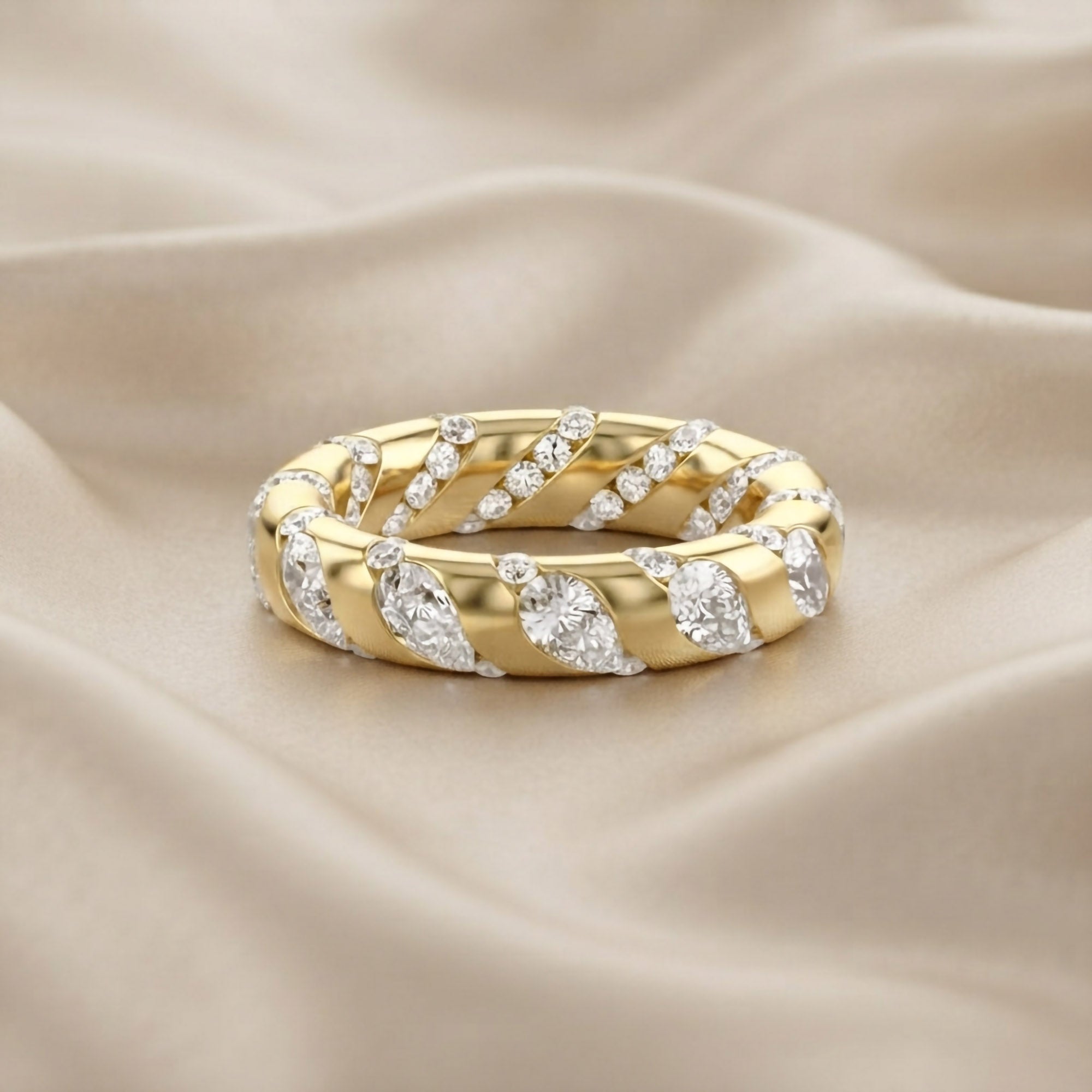 2.90CT Pear & Round Cut Lab Grown Diamond Interwoven Wedding band