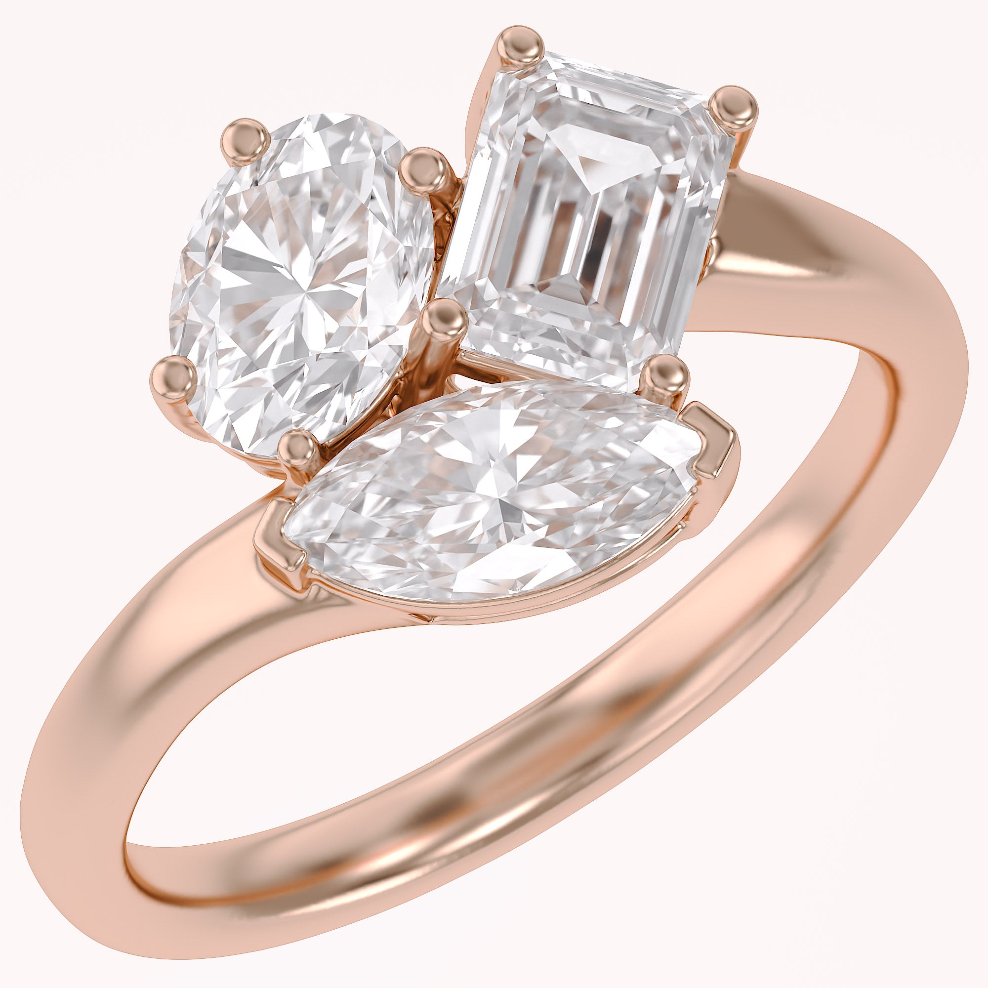 2.15 CTTW Lab Grown Diamond Toi et Moi Three stone Ring