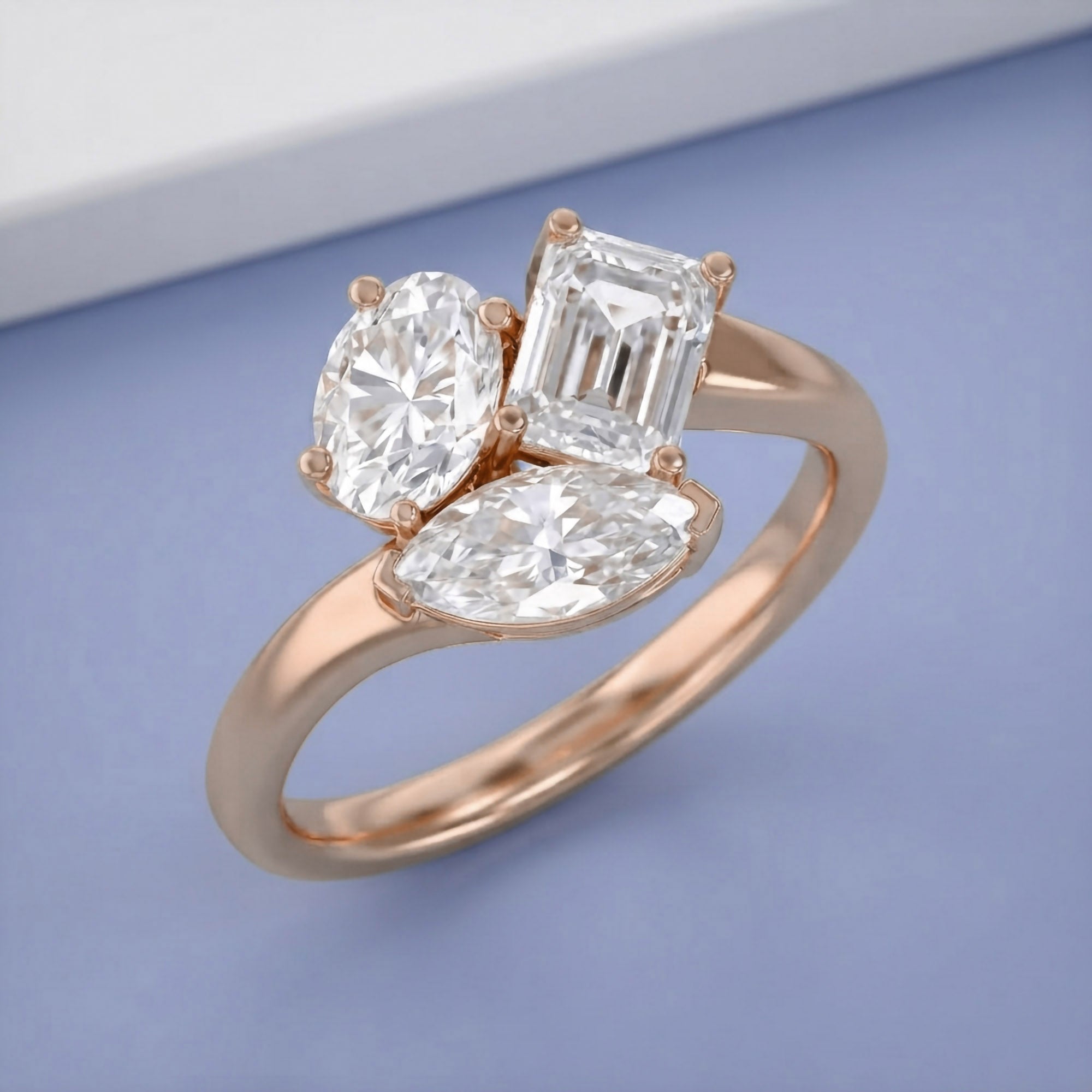 2.15 CTTW Lab Grown Diamond Toi et Moi Three stone Ring