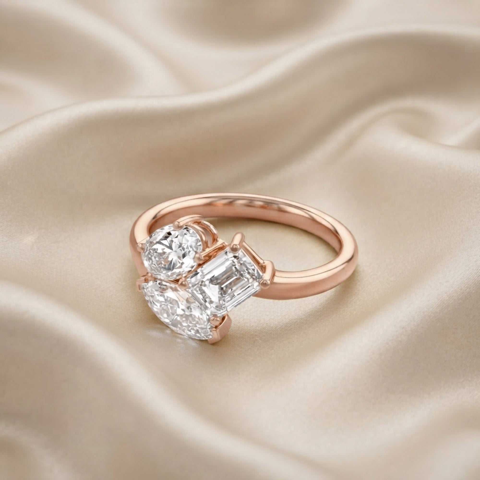2.15 CTTW Lab Grown Diamond Toi et Moi Three stone Ring