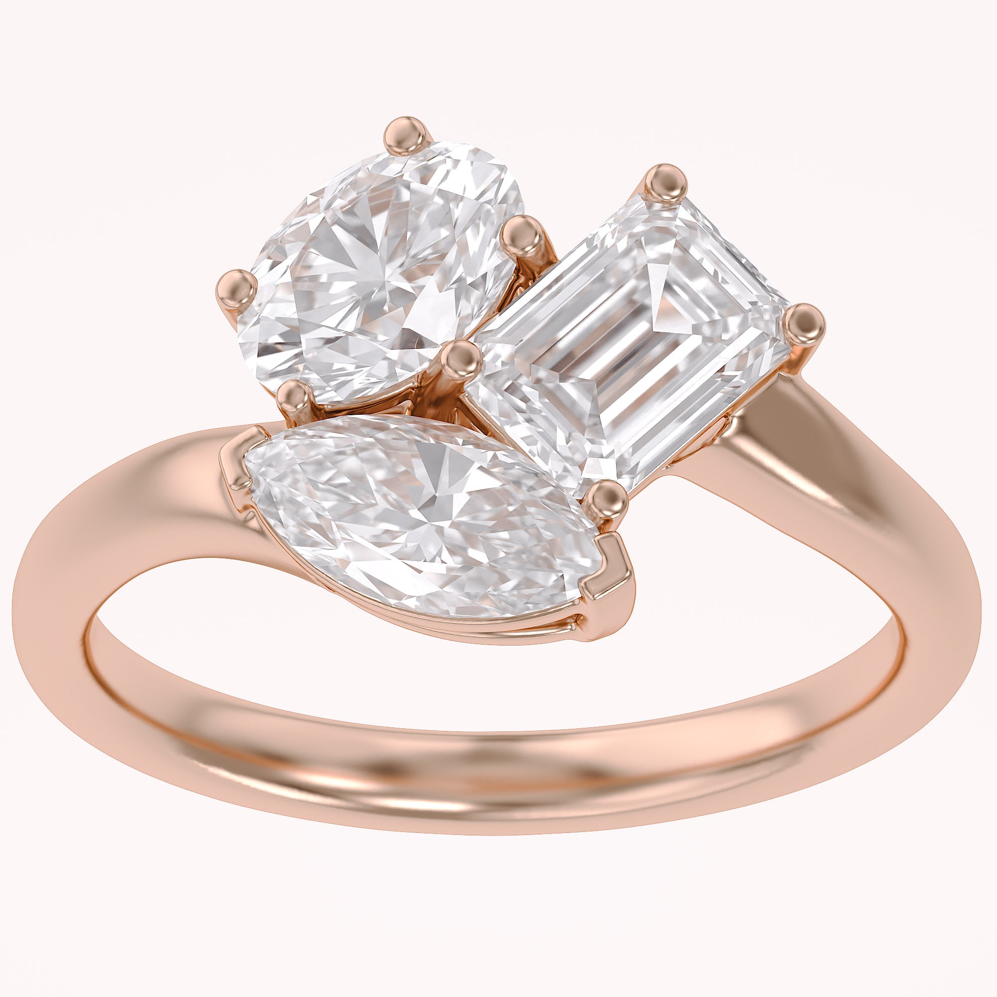 2.15 CTTW Lab Grown Diamond Toi et Moi Three stone Ring