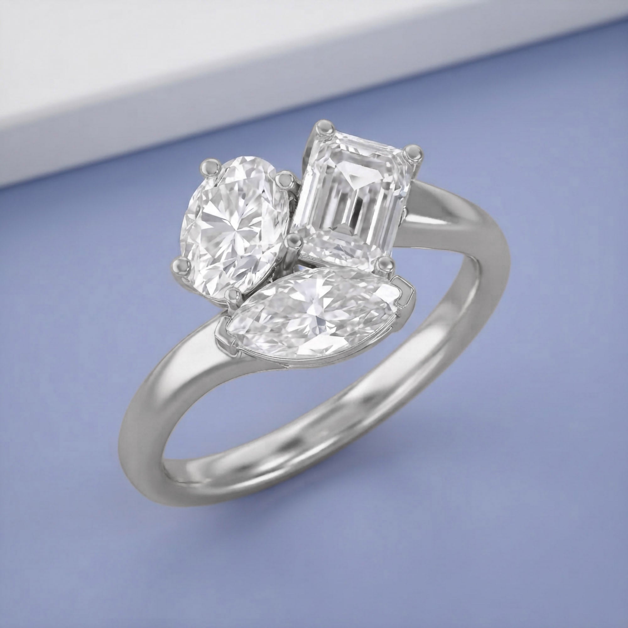 2.15 CTTW Lab Grown Diamond Toi et Moi Three stone Ring