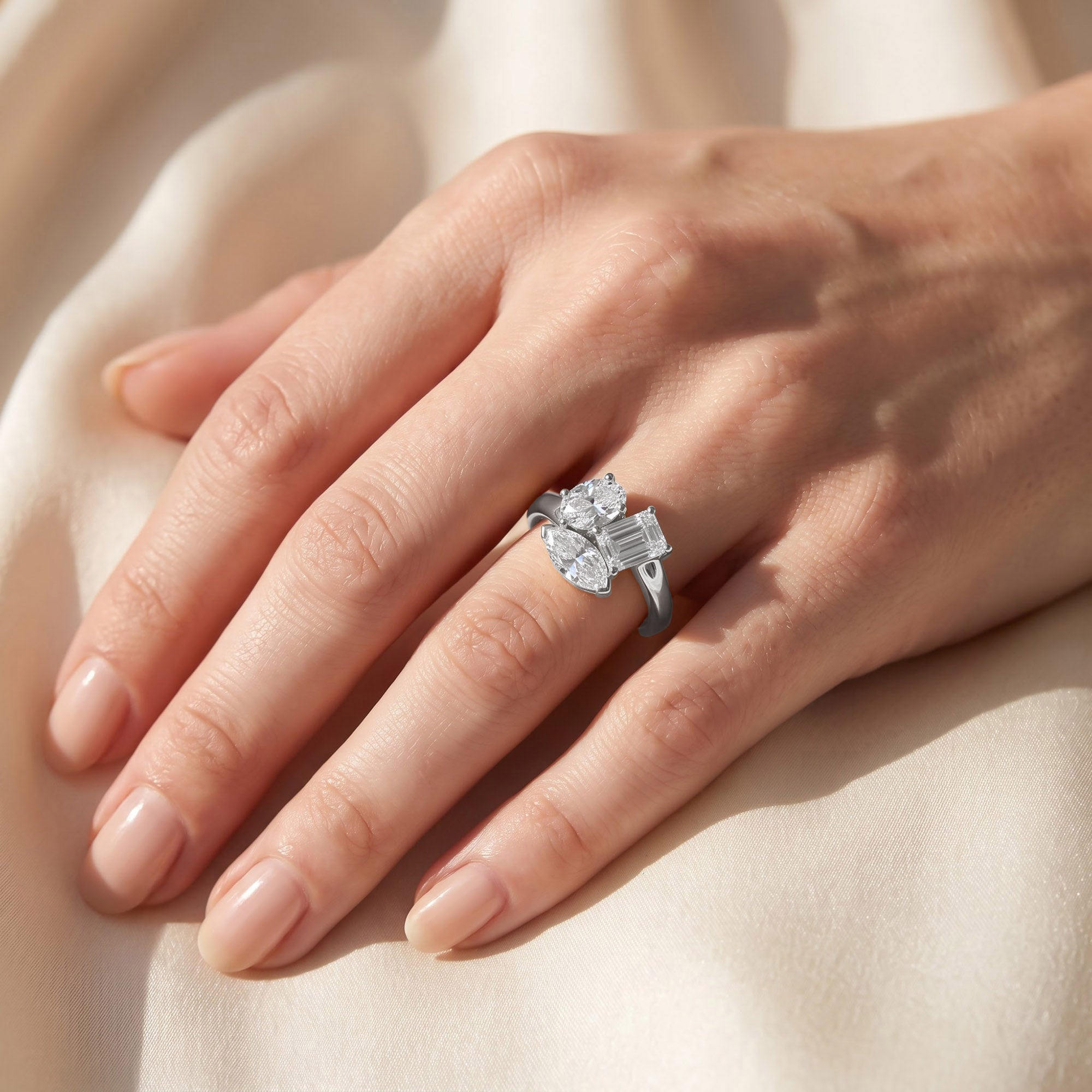 2.15 CTTW Lab Grown Diamond Toi et Moi Three stone Ring