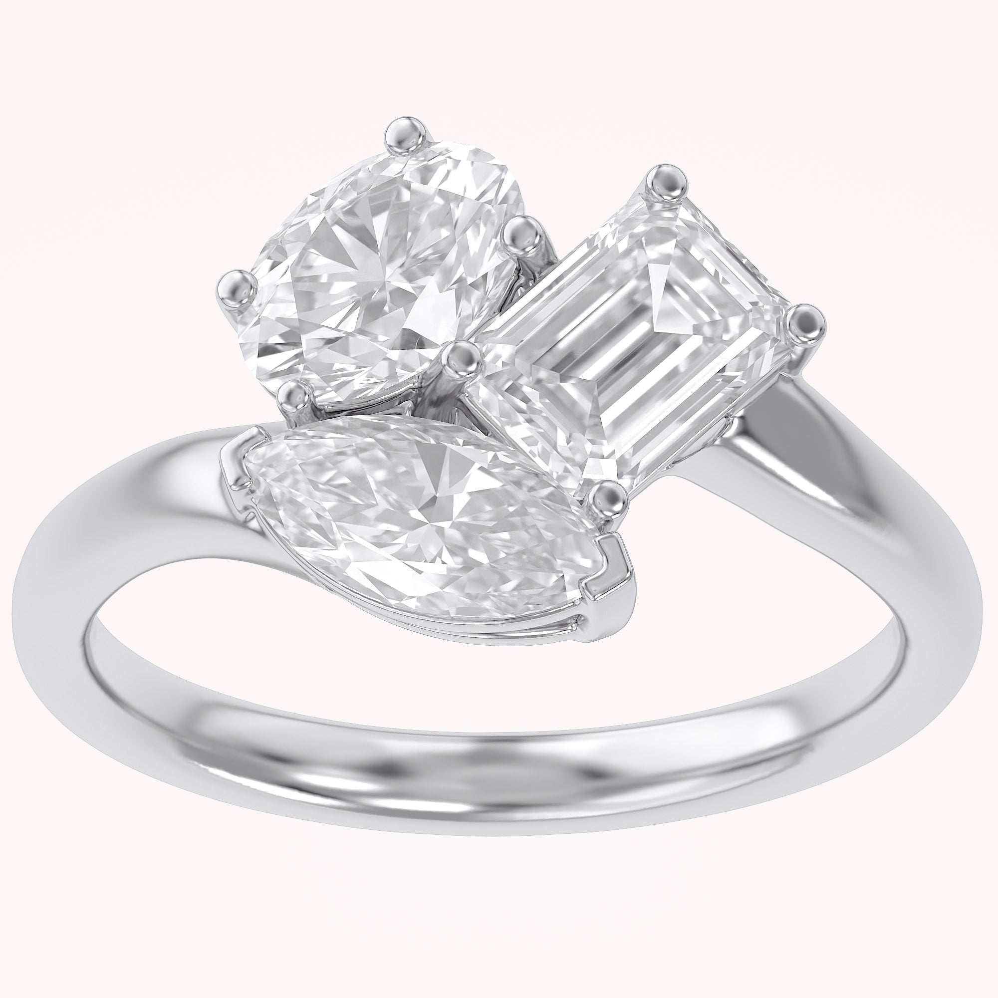 2.15 CTTW Lab Grown Diamond Toi et Moi Three stone Ring