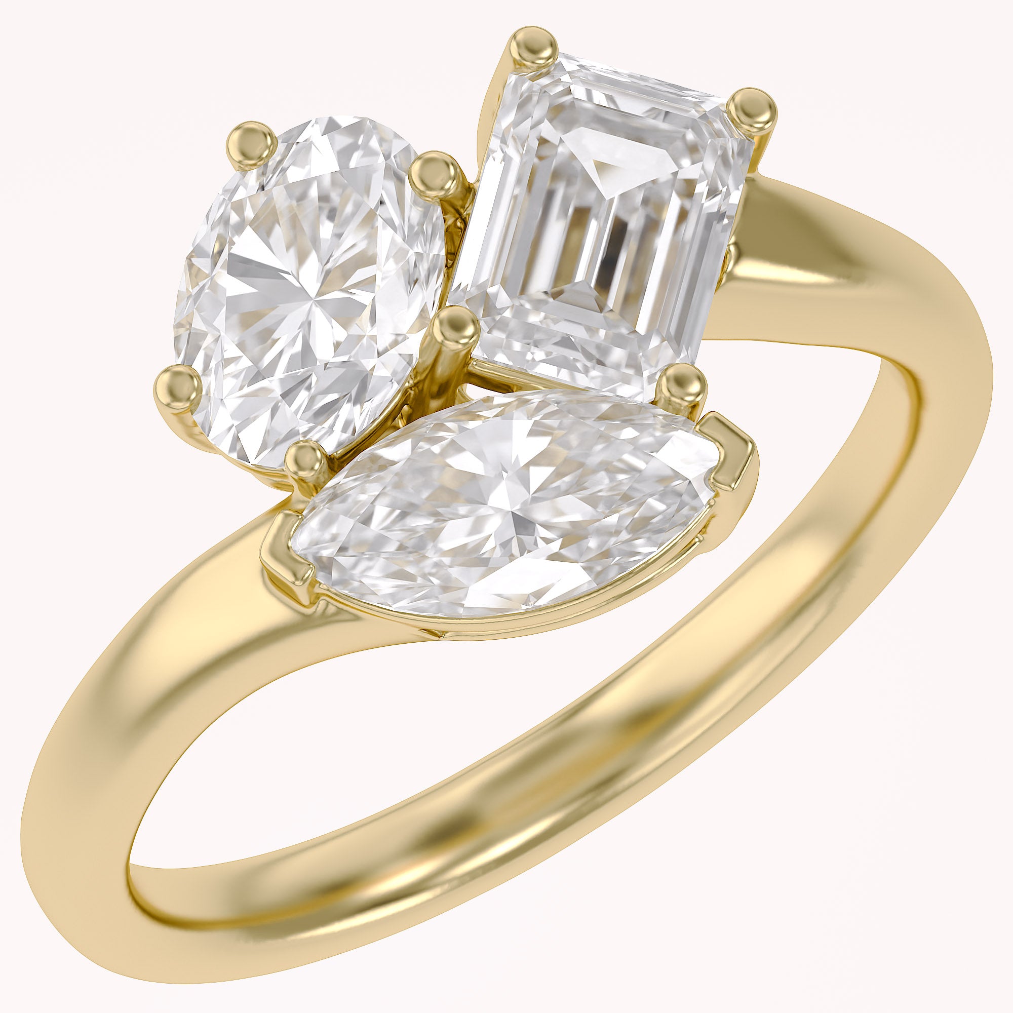 2.15 CTTW Lab Grown Diamond Toi et Moi Three stone Ring