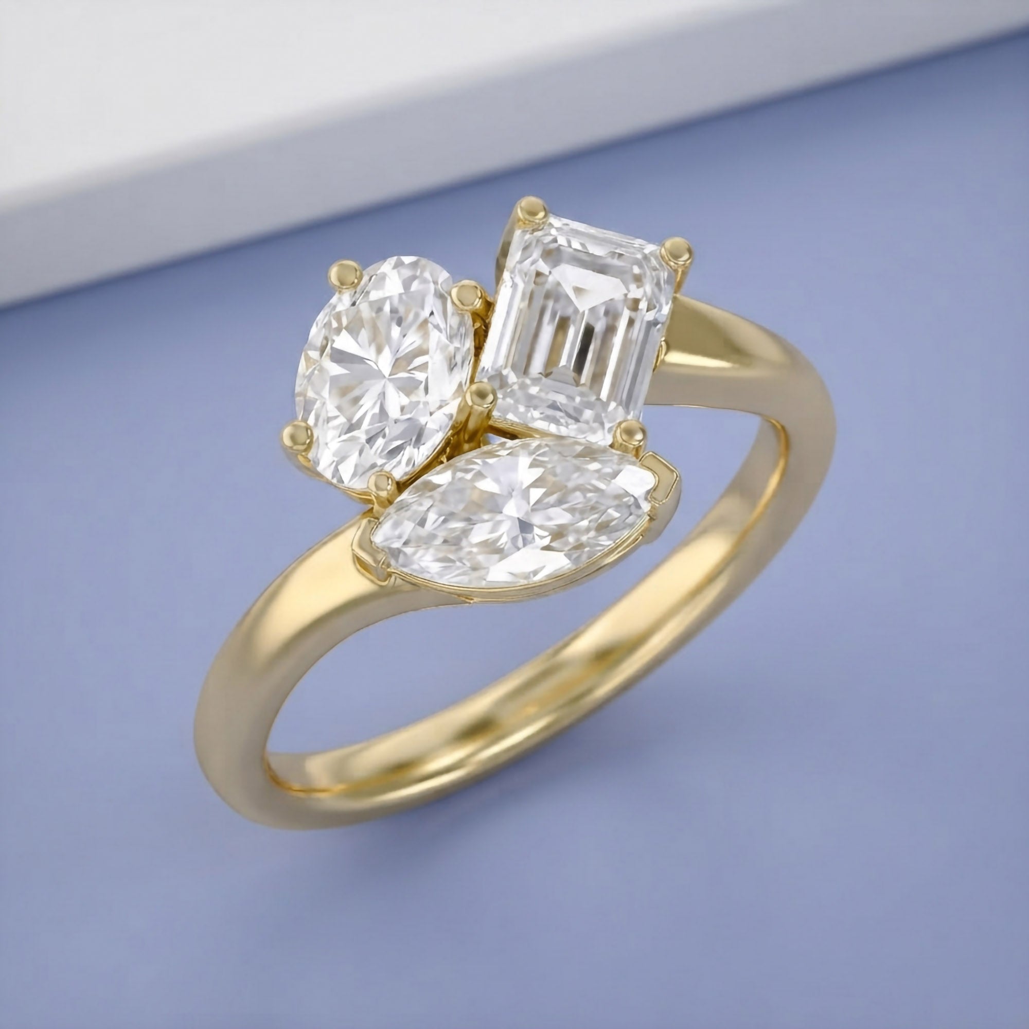 2.15 CTTW Lab Grown Diamond Toi et Moi Three stone Ring