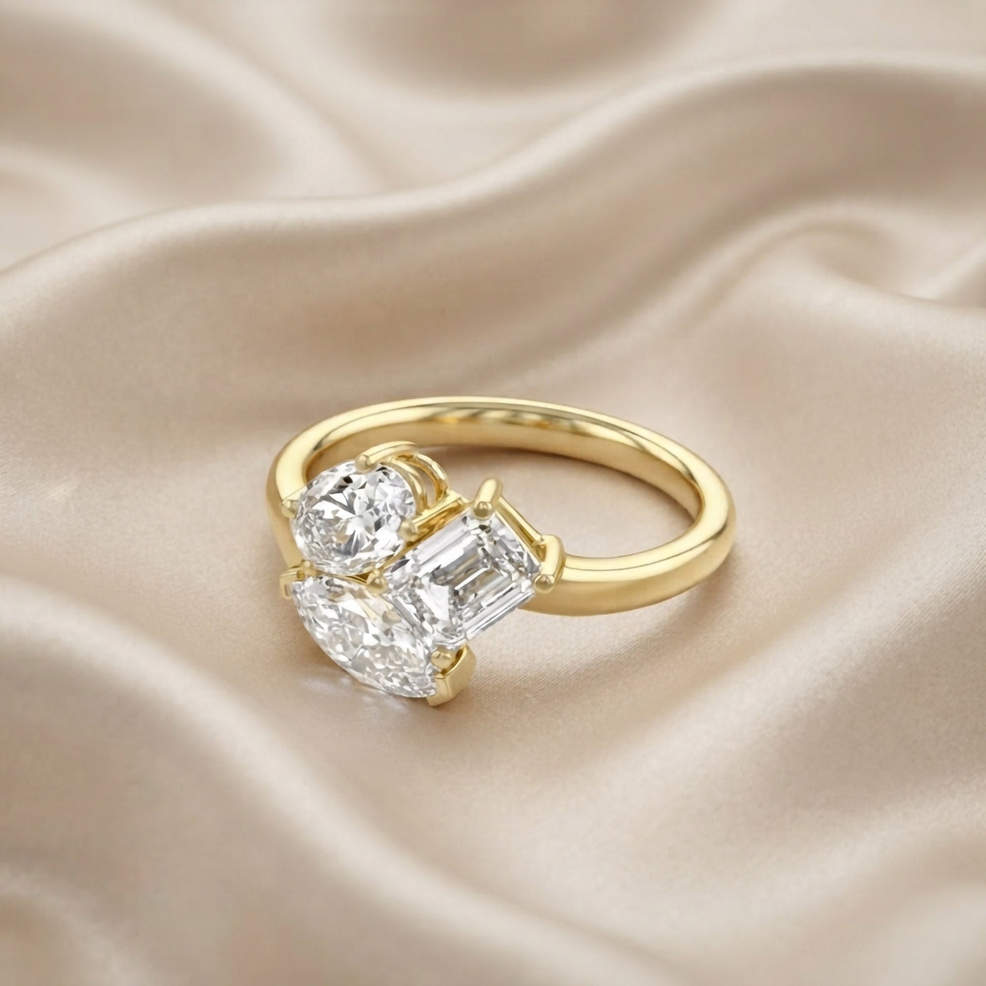 2.15 CTTW Lab Grown Diamond Toi et Moi Three stone Ring