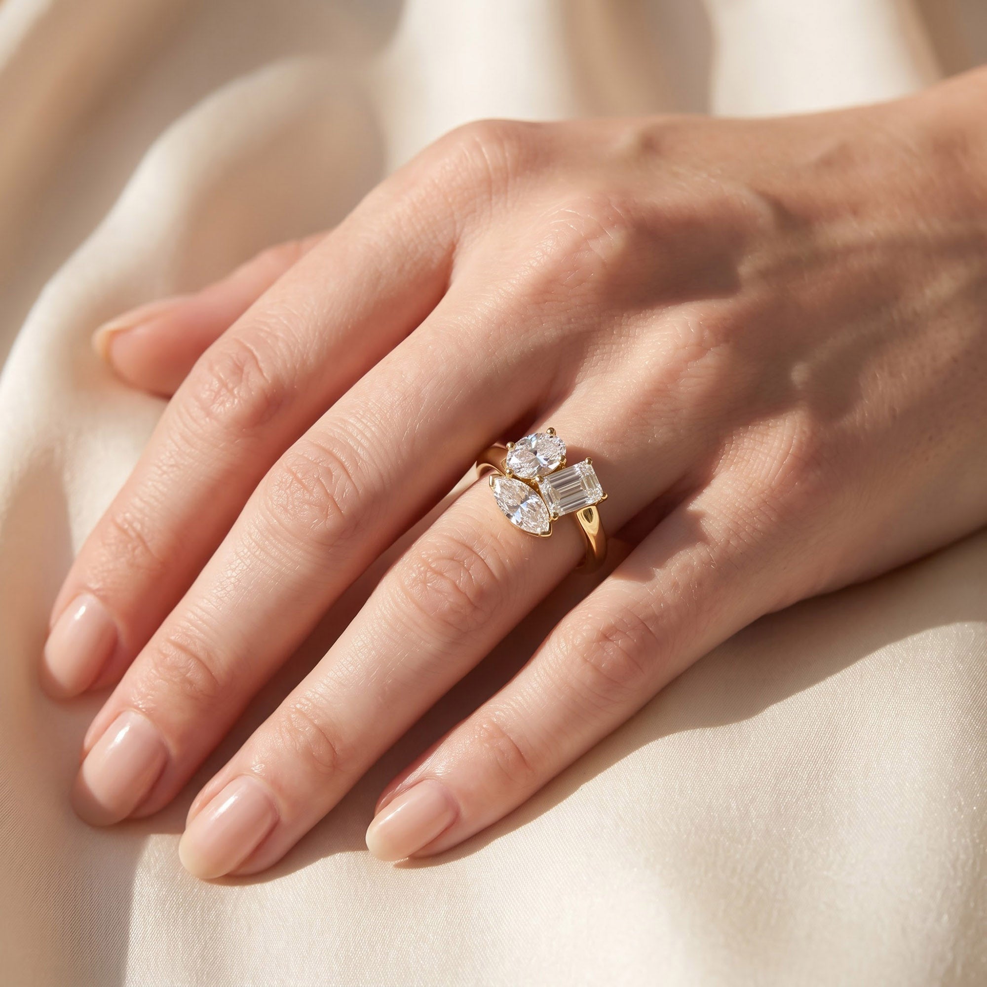 2.15 CTTW Lab Grown Diamond Toi et Moi Three stone Ring