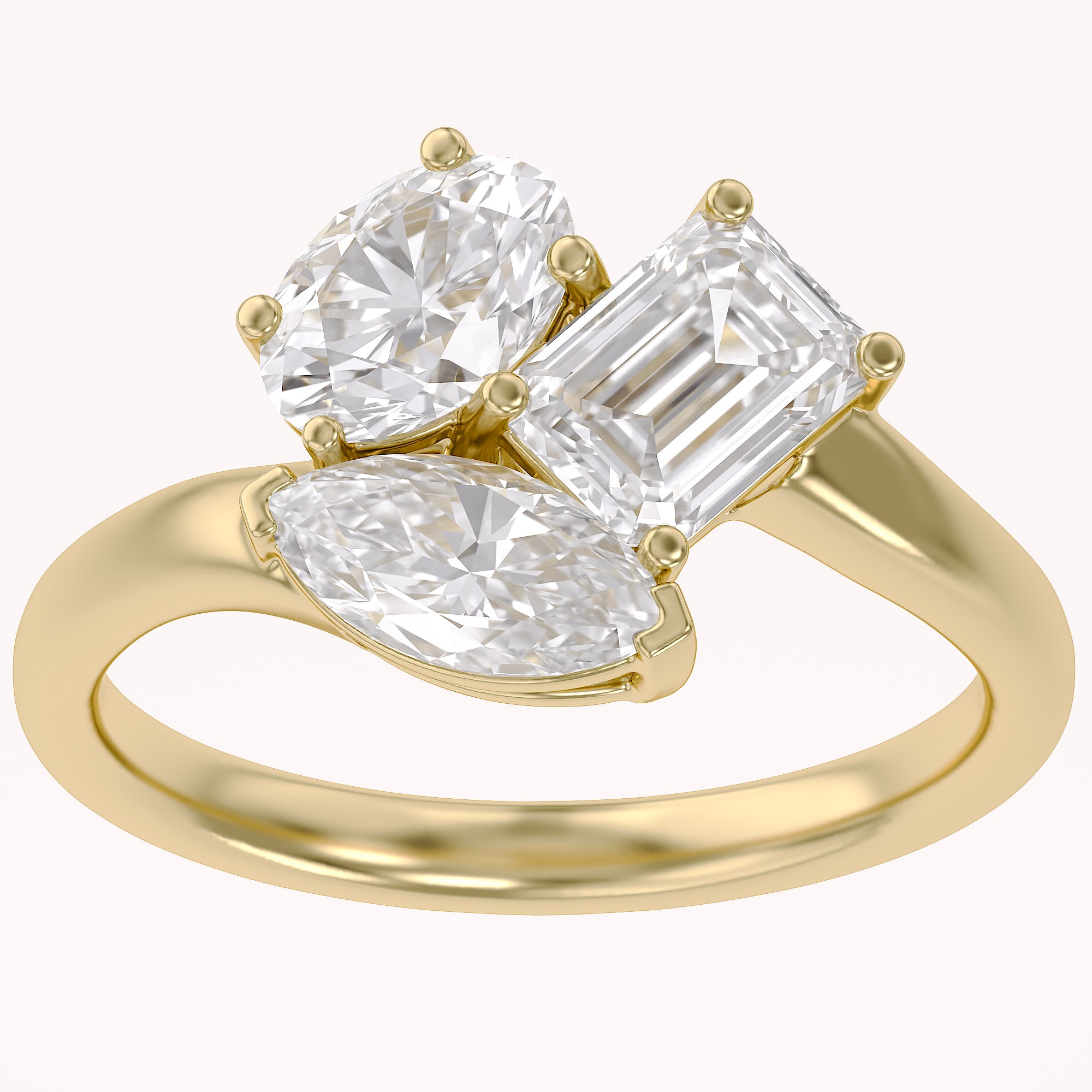 2.15 CTTW Lab Grown Diamond Toi et Moi Three stone Ring