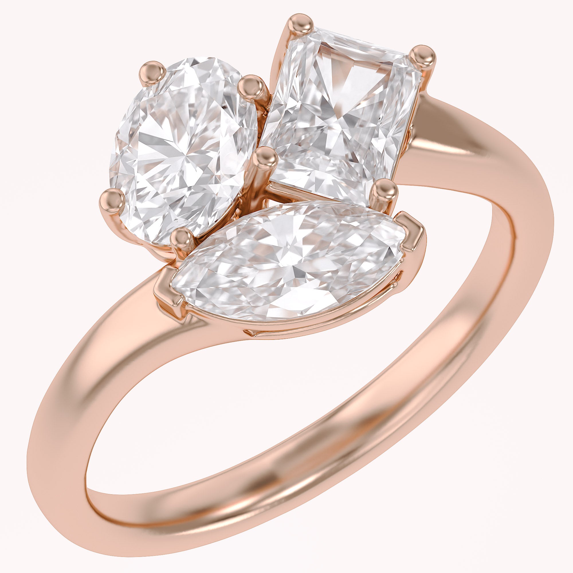 1.85 CTTW Lab Grown Diamond Toi et Moi Three stone Ring