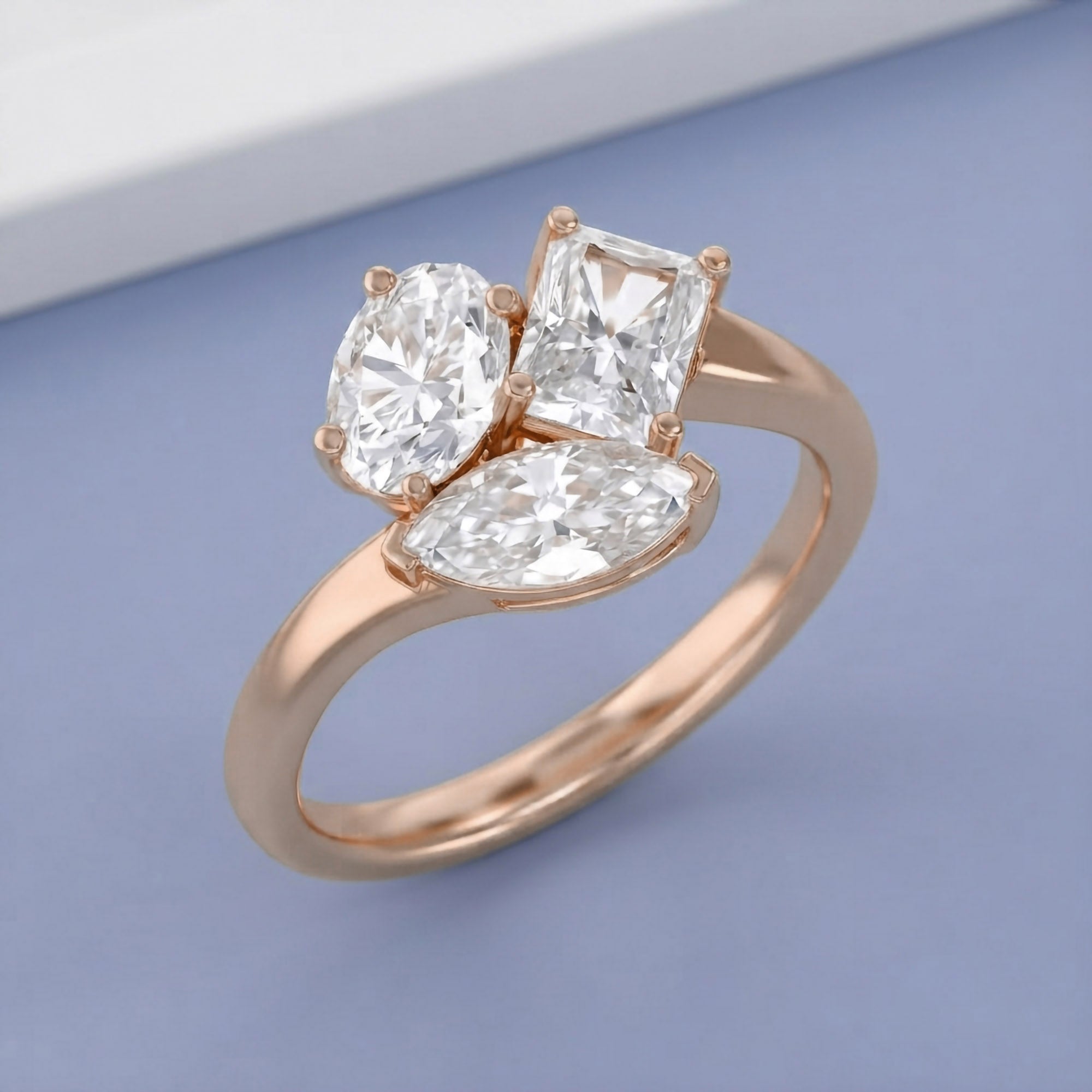 2.60 Carat Lab Grown Diamond Three stone Toi et Moi Ring