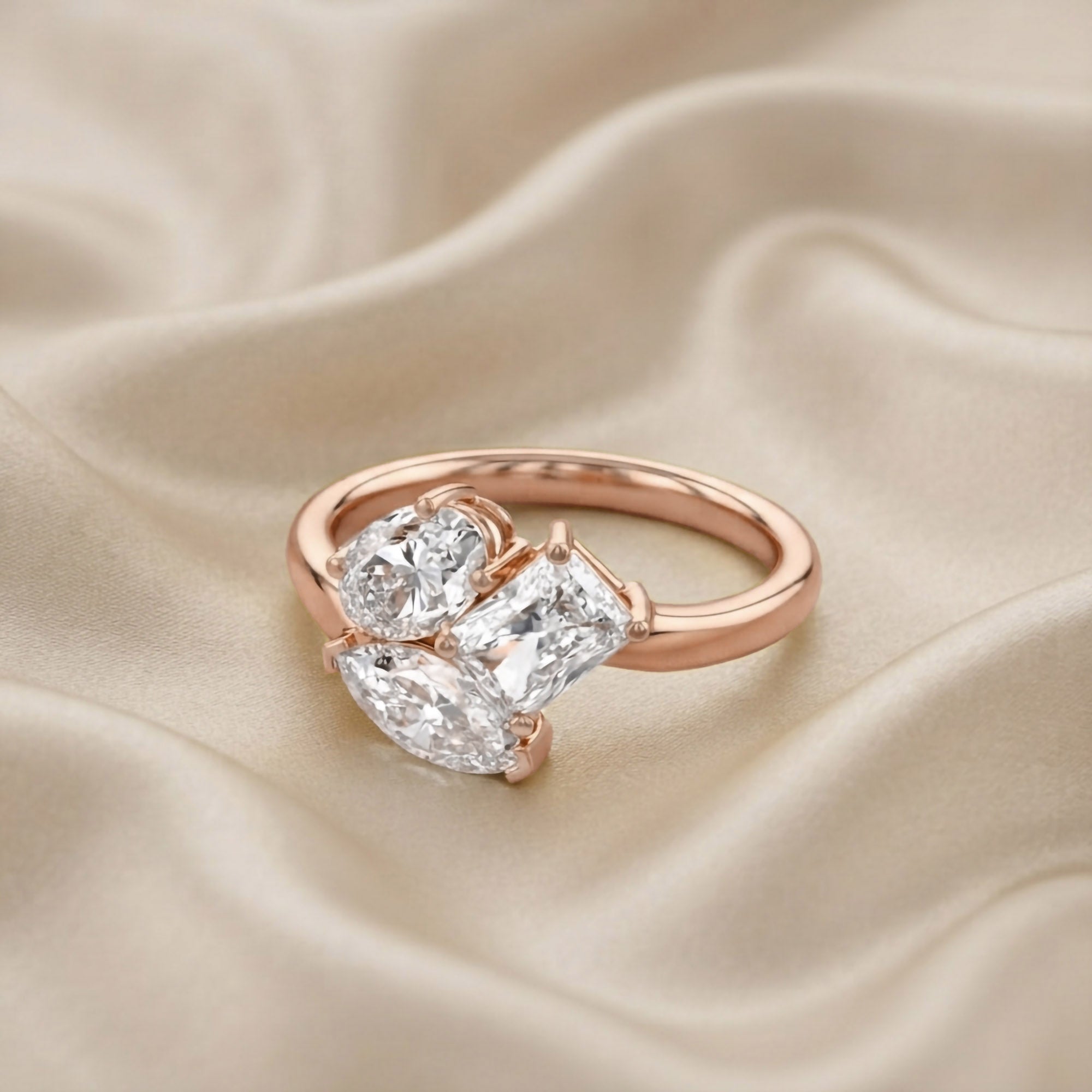 2.60 Carat Lab Grown Diamond Three stone Toi et Moi Ring
