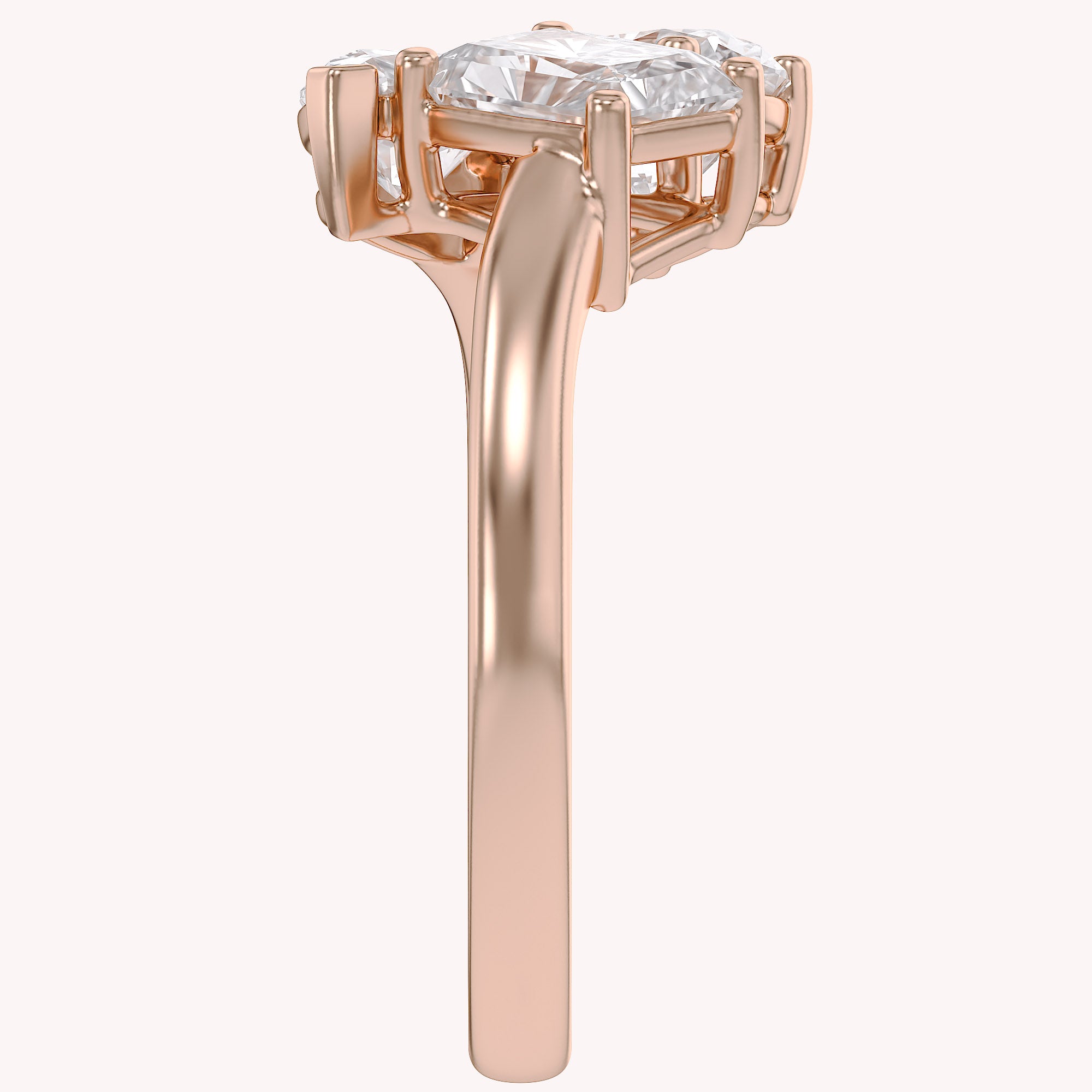 2.60 Carat Lab Grown Diamond Three stone Toi et Moi Ring