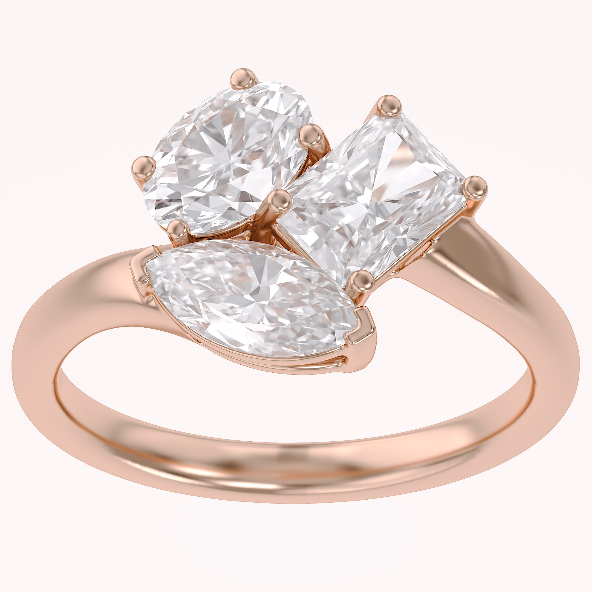 1.85 CTTW Lab Grown Diamond Toi et Moi Three stone Ring