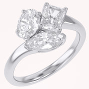 1.85 CTTW Lab Grown Diamond Toi et Moi Three stone Ring