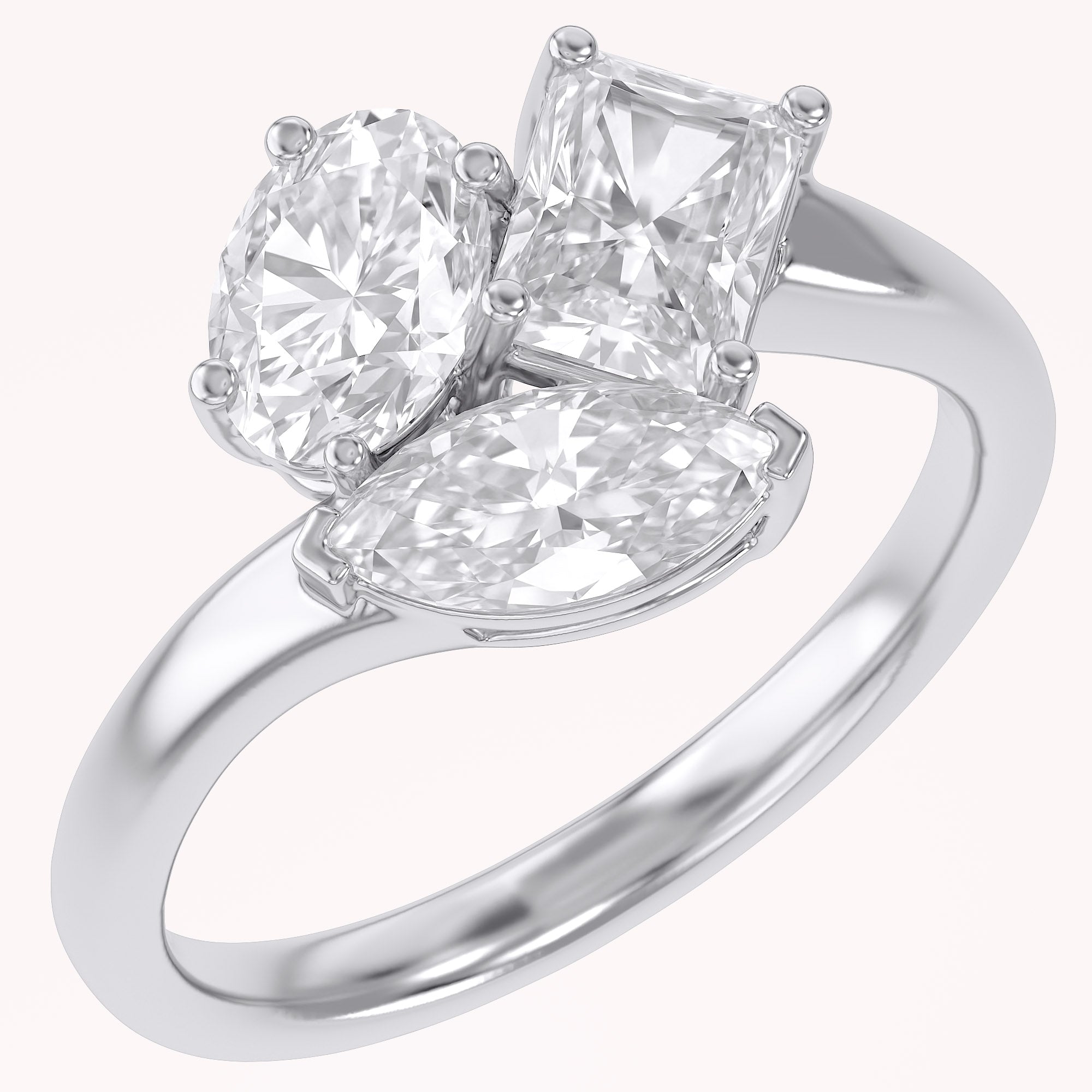 1.85 CTTW Lab Grown Diamond Toi et Moi Three stone Ring