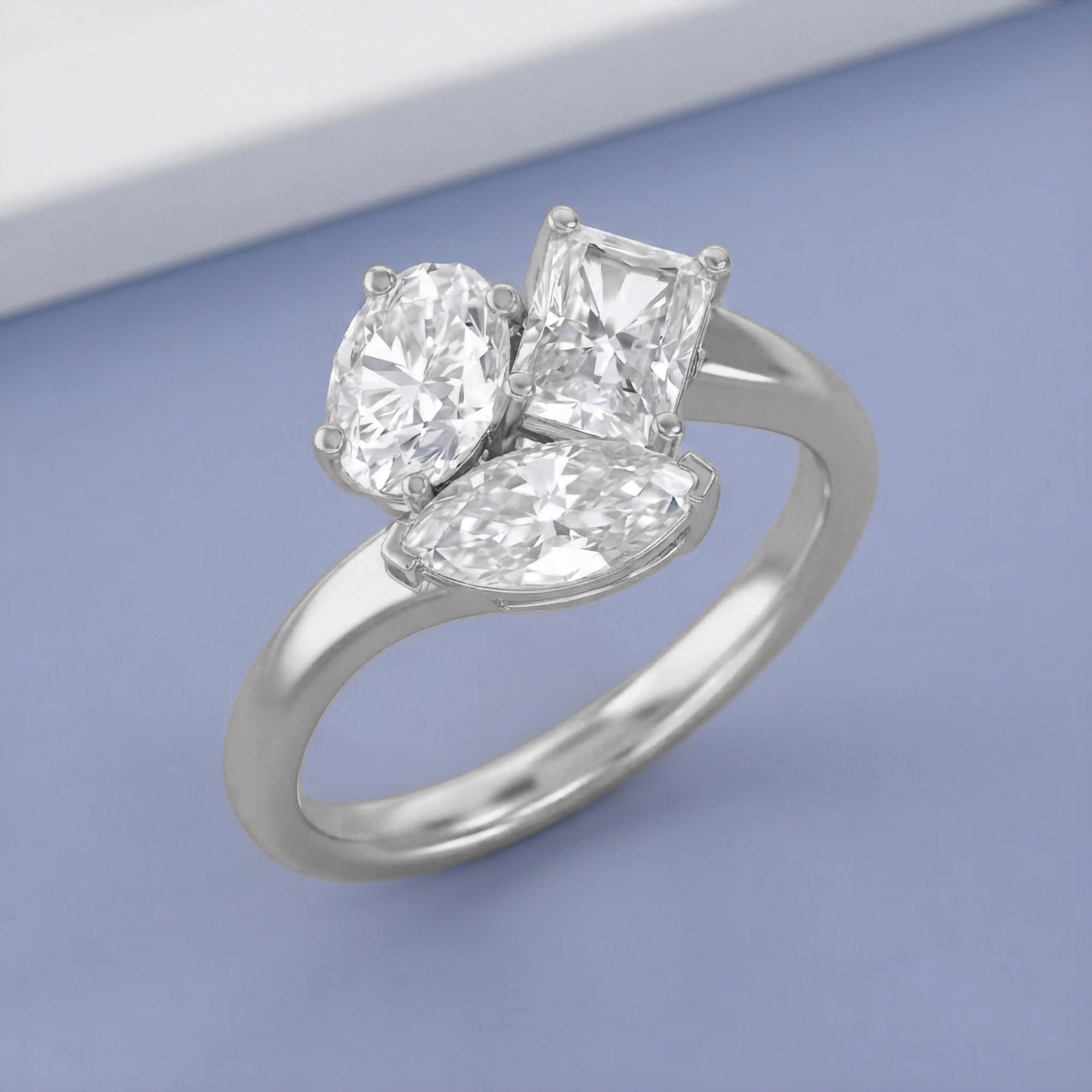 2.60 Carat Lab Grown Diamond Three stone Toi et Moi Ring