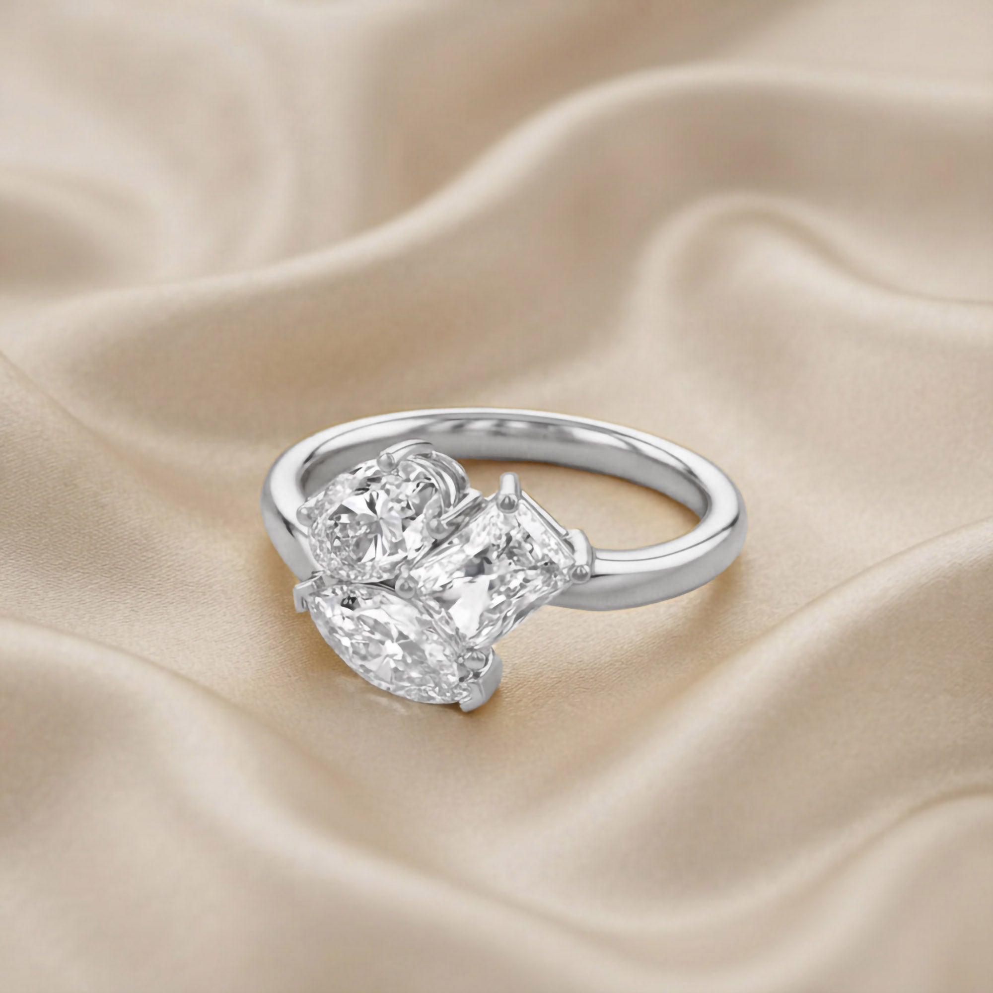 1.85 CTTW Lab Grown Diamond Toi et Moi Three stone Ring