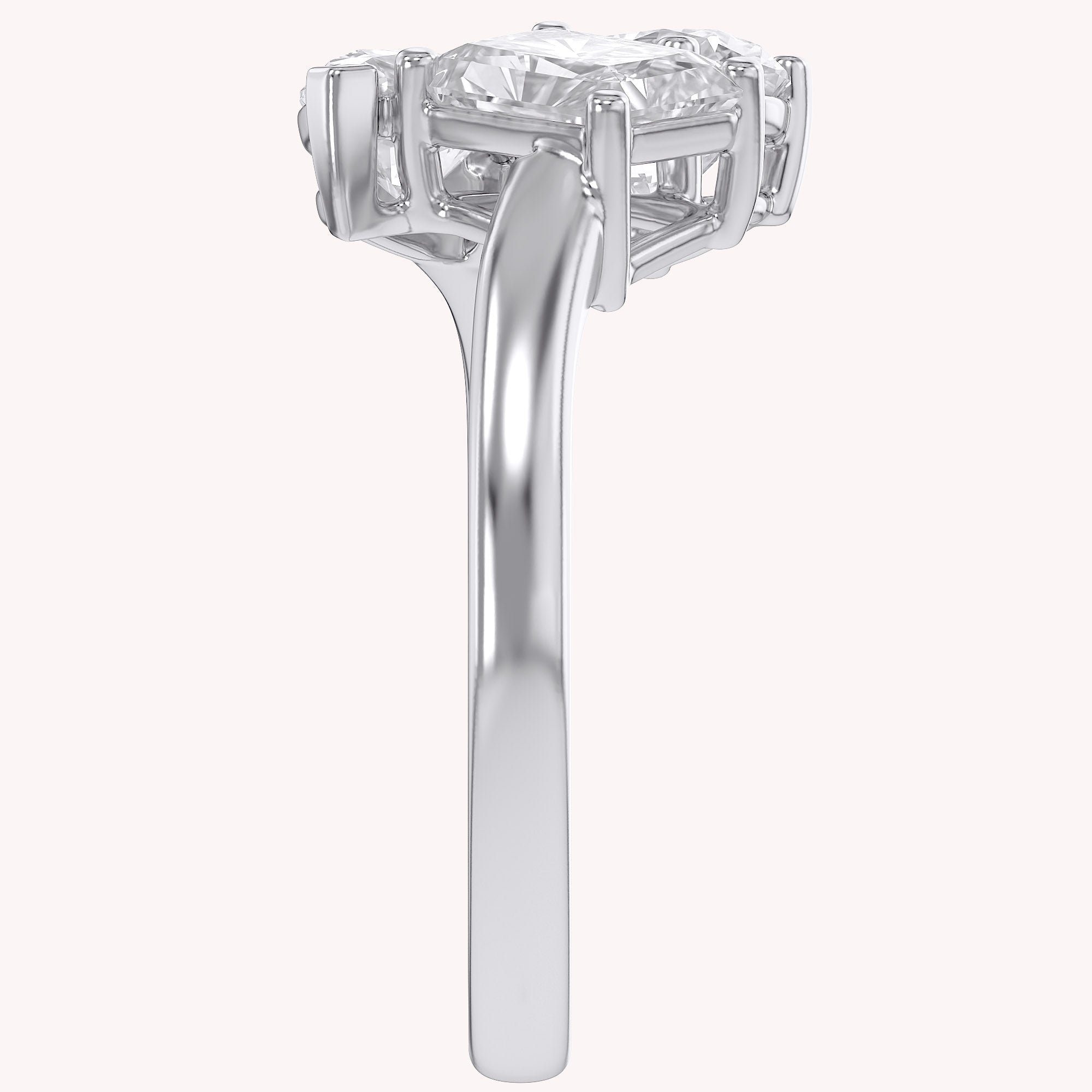 2.60 Carat Lab Grown Diamond Three stone Toi et Moi Ring