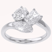 2.60 Carat Lab Grown Diamond Three stone Toi et Moi Ring